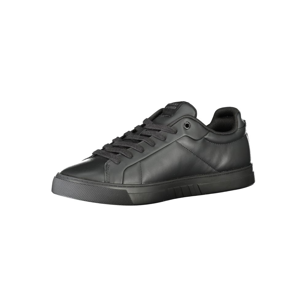 Black Leather Men Sneaker Tommy Hilfiger