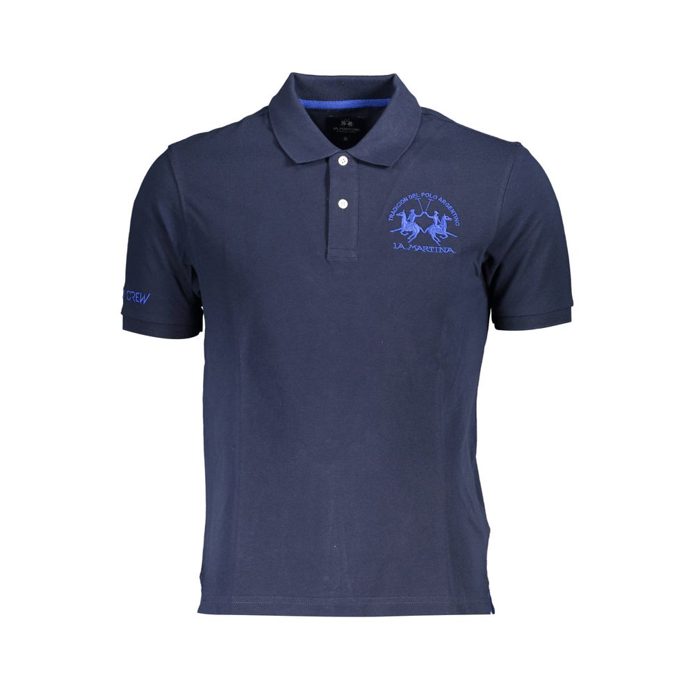 Blue Cotton Men Polo Shirt La Martina