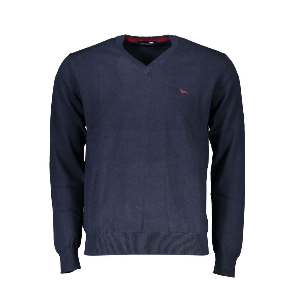 V-Neck Embroidered Blue Sweater Harmont & Blaine
