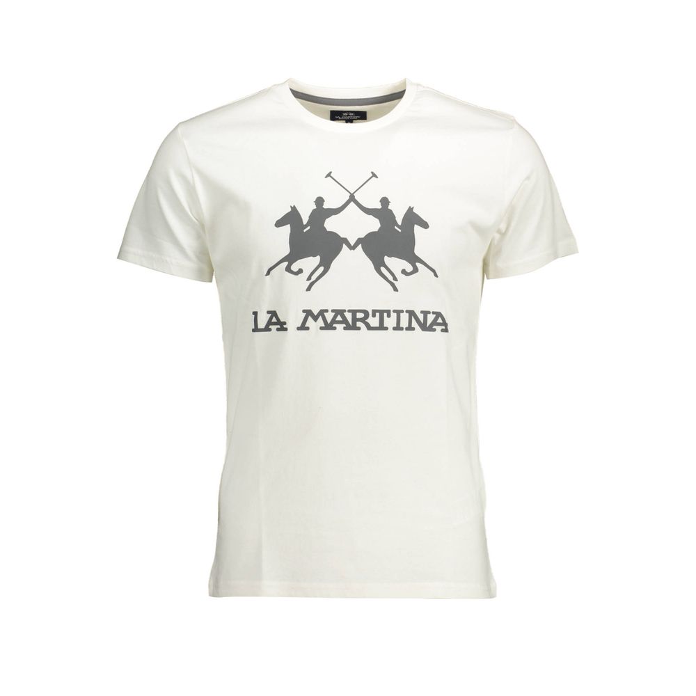Elegant White Cotton Crew Neck Tee La Martina