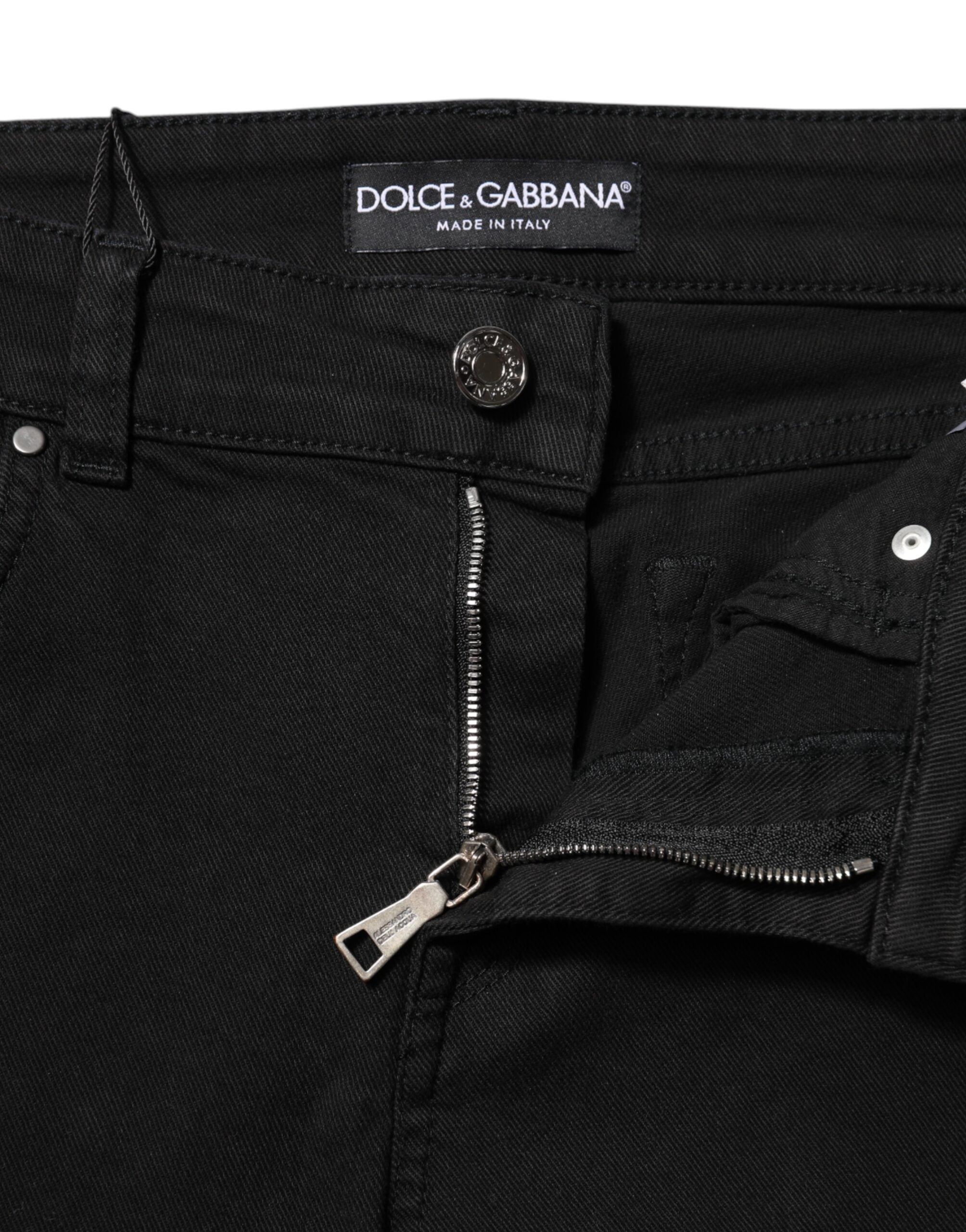 Black Cotton Logo Skinny Mid Waist Denim Jeans Dolce & Gabbana