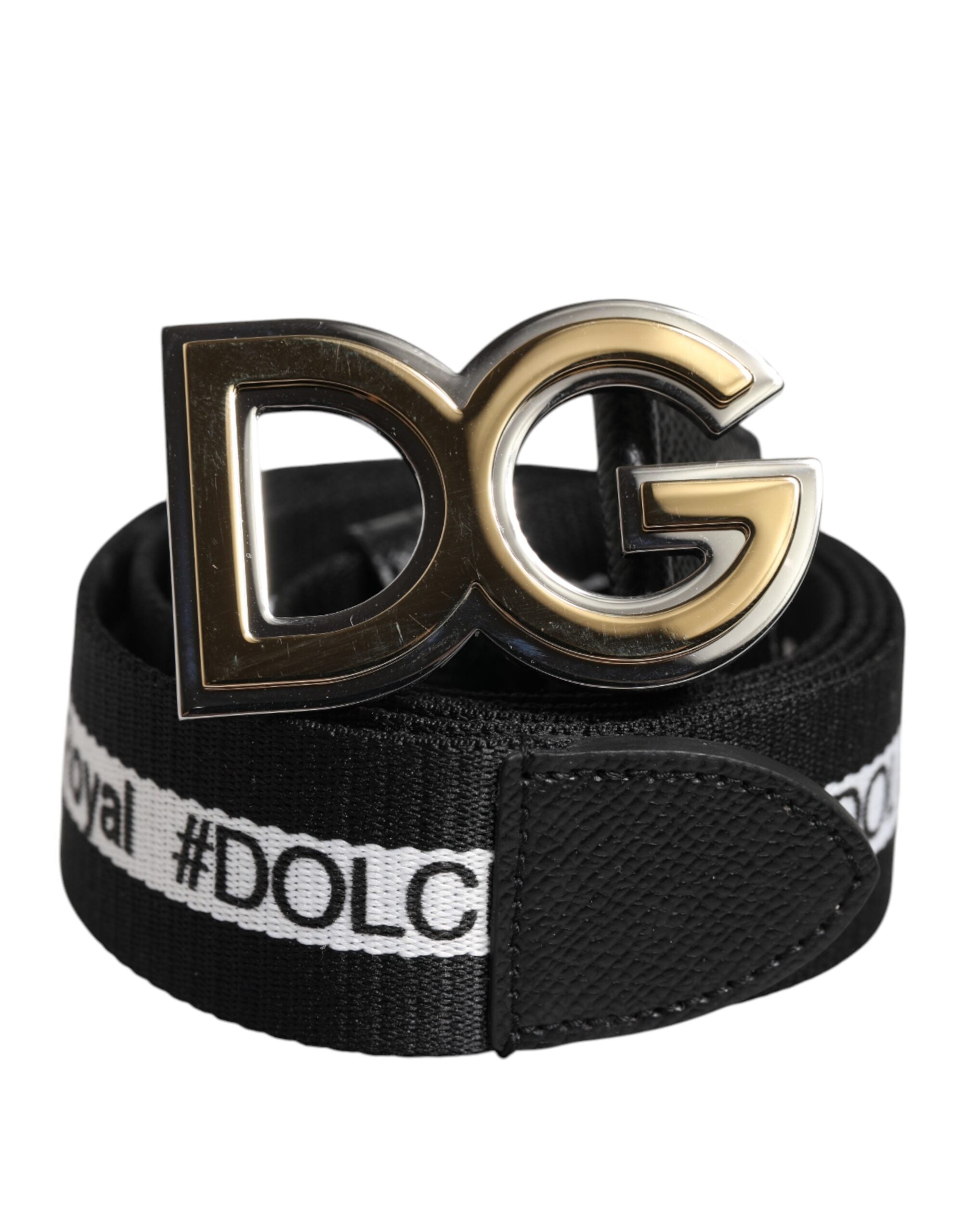 Black Cotton Metal DG Logo Gold Buckle Belt Dolce & Gabbana