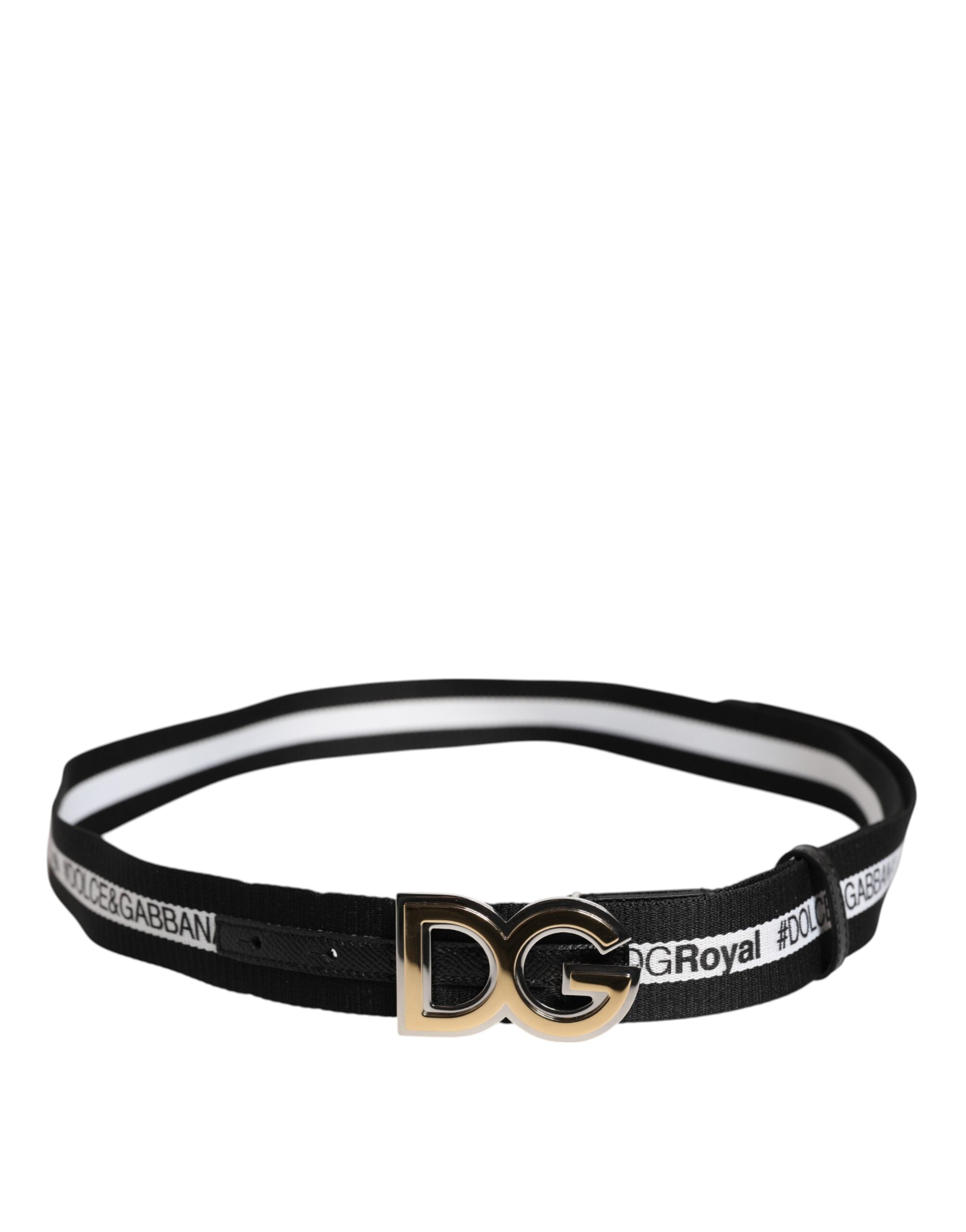 Black Cotton Metal DG Logo Gold Buckle Belt Dolce & Gabbana