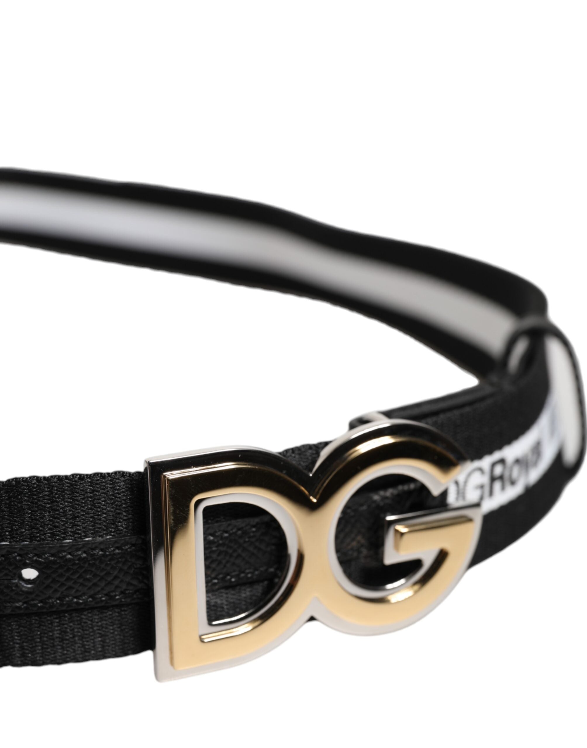 Black Cotton Metal DG Logo Gold Buckle Belt Dolce & Gabbana
