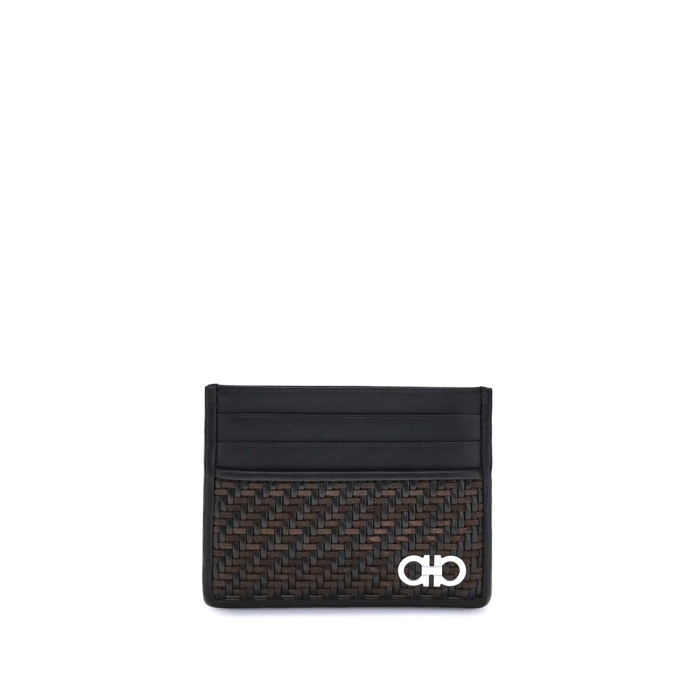 Woven Gancini Card Holder Ferragamo