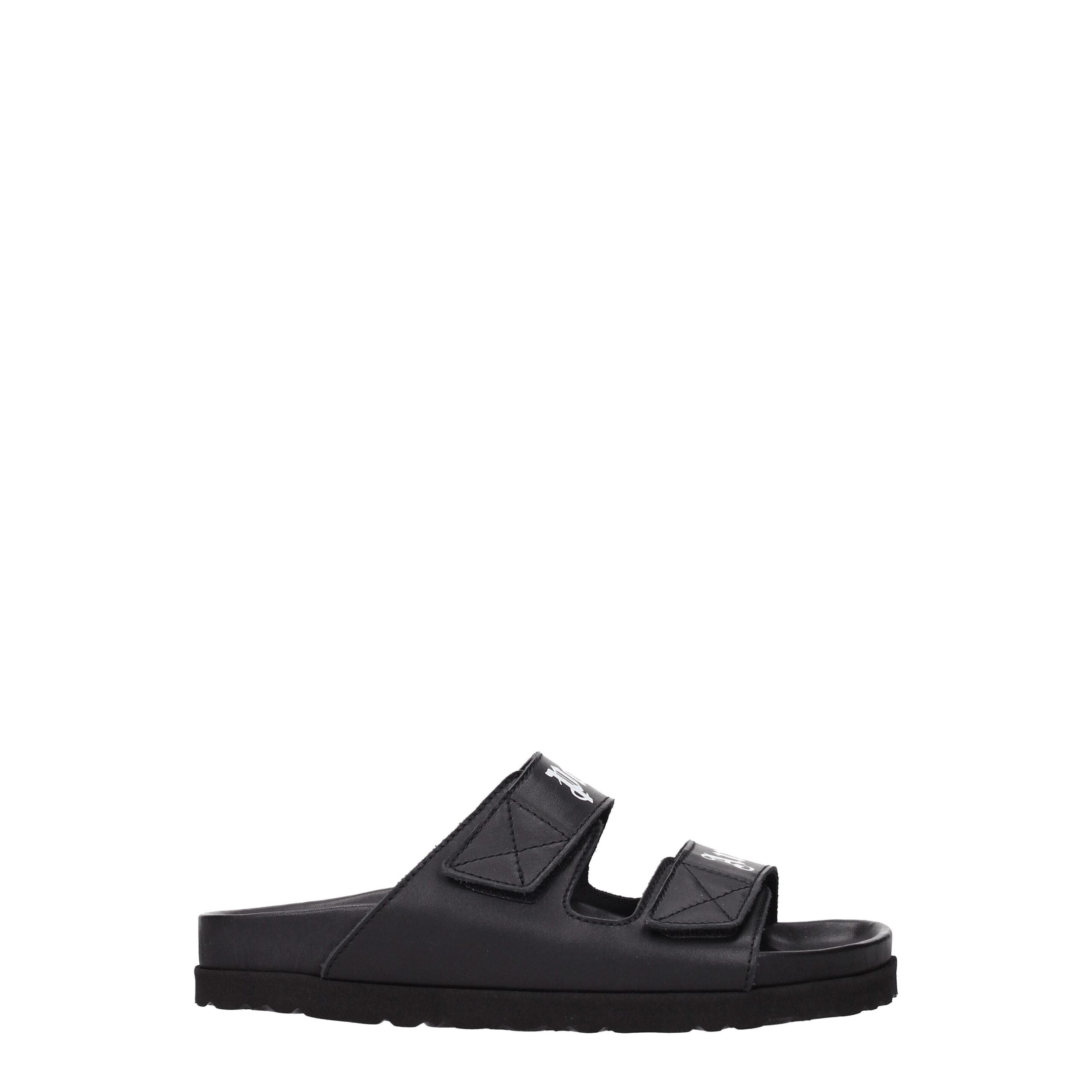Black Leather Slippers Sandals Palm Angels