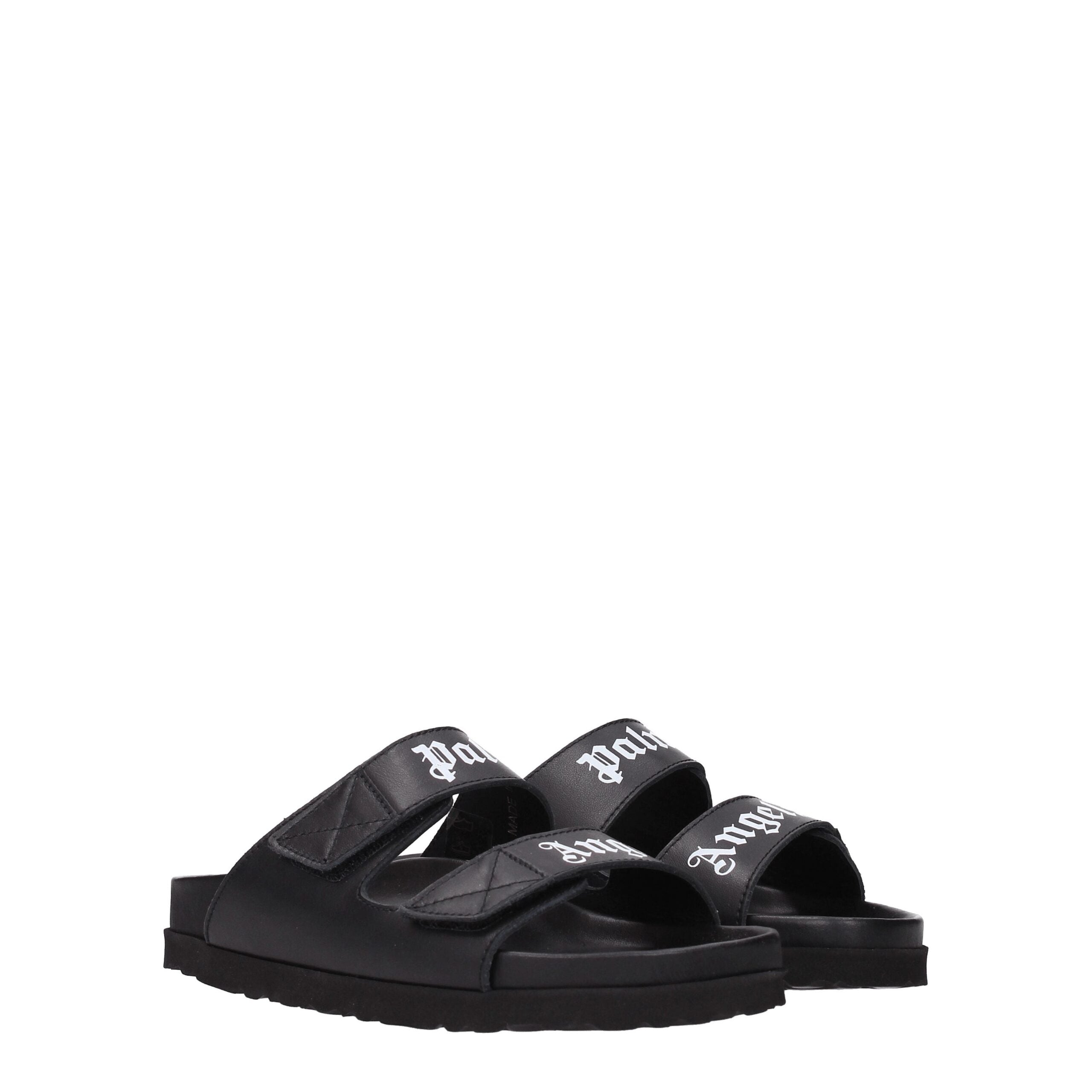 Black Leather Slippers Sandals Palm Angels