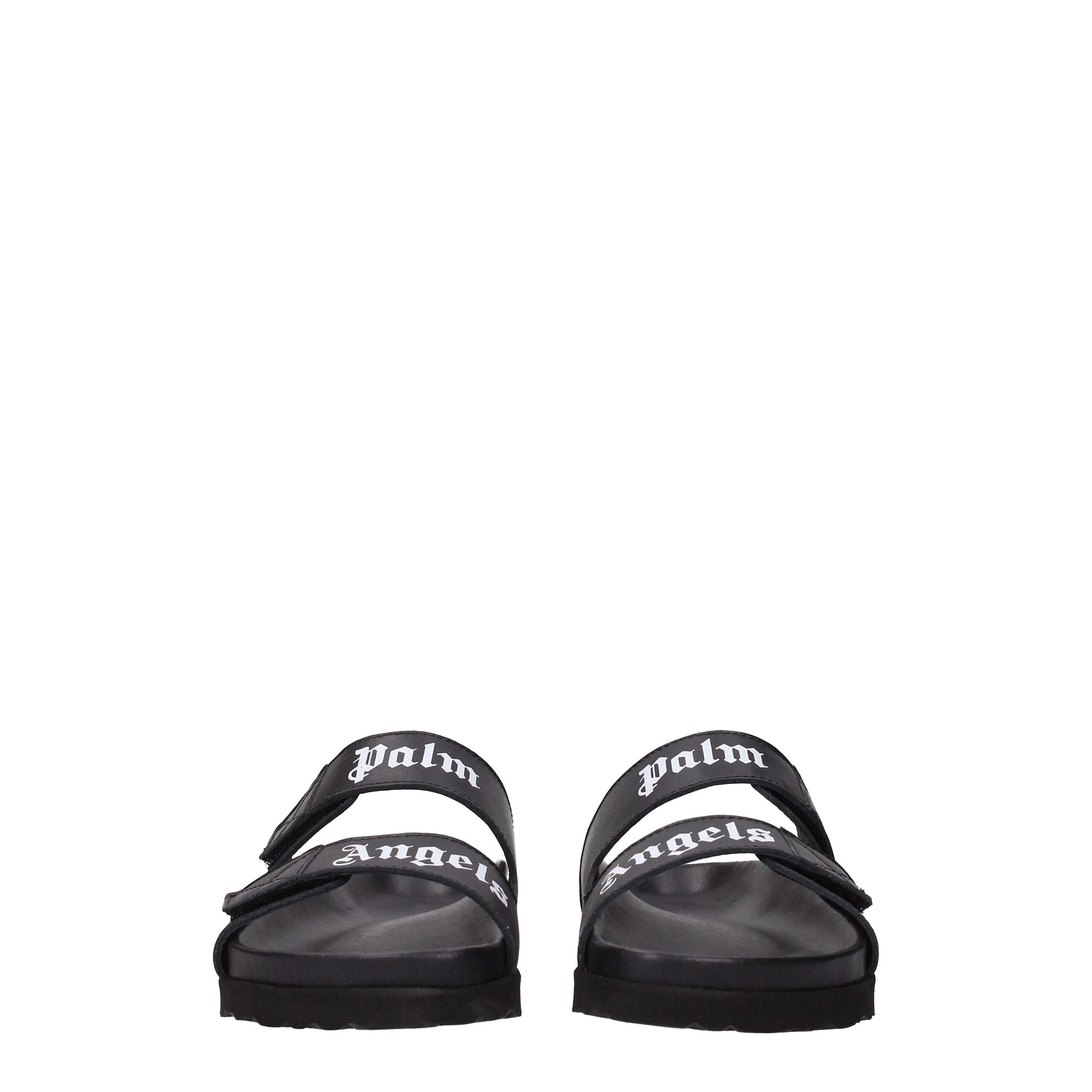 Black Leather Slippers Sandals Palm Angels