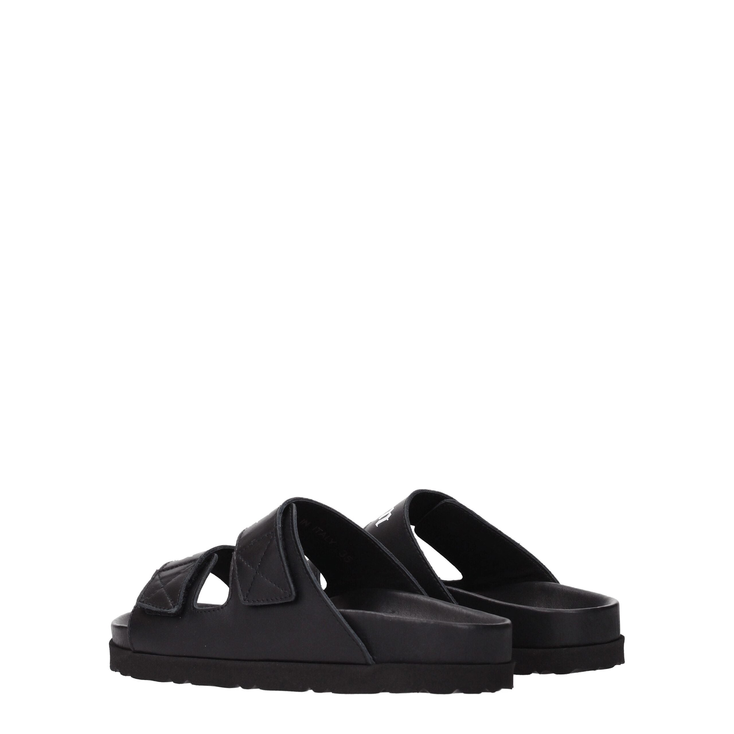 Black Leather Slippers Sandals Palm Angels