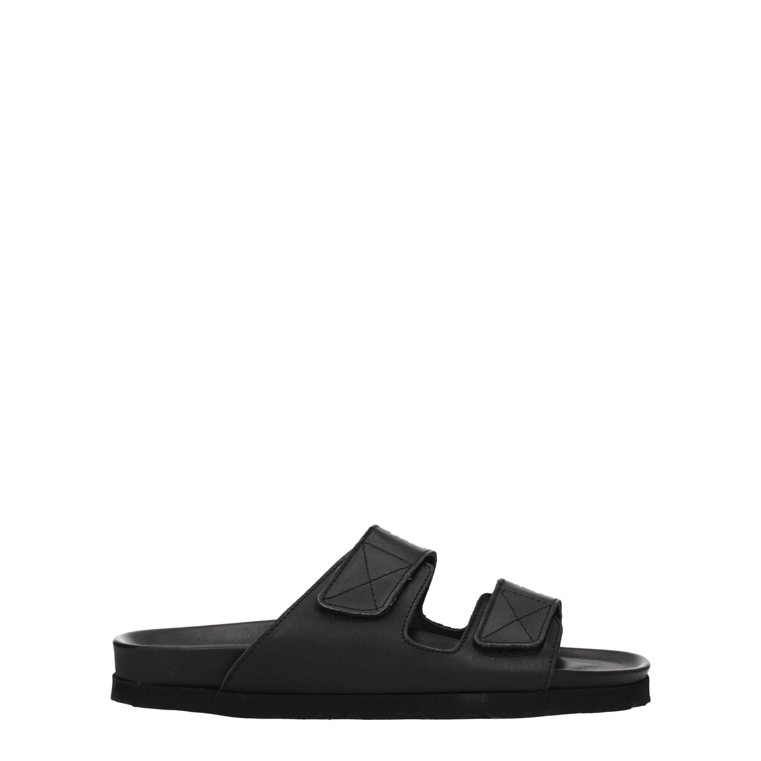 Black Leather Slippers Sandals Palm Angels