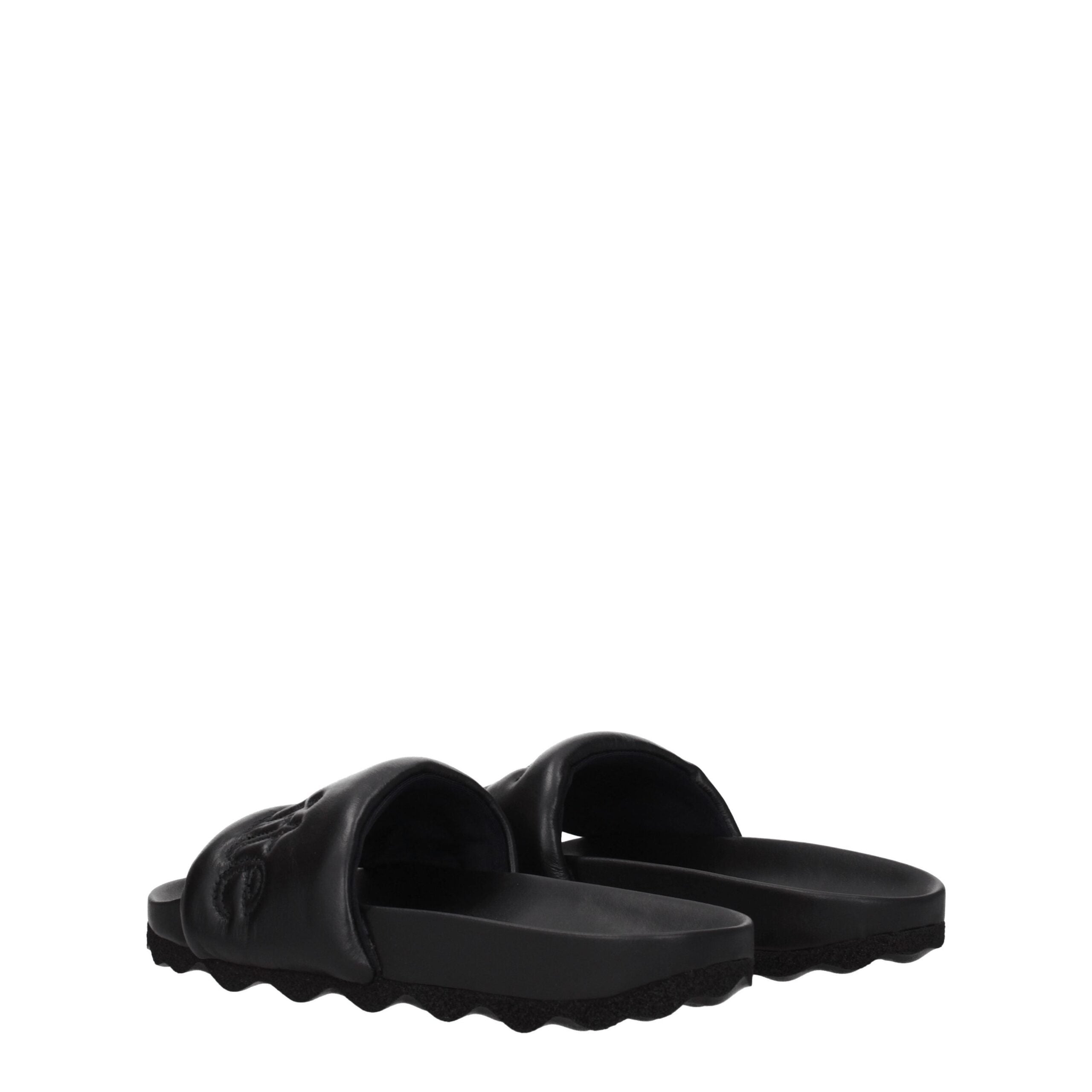 Black Leather Slippers Sandals Off-White