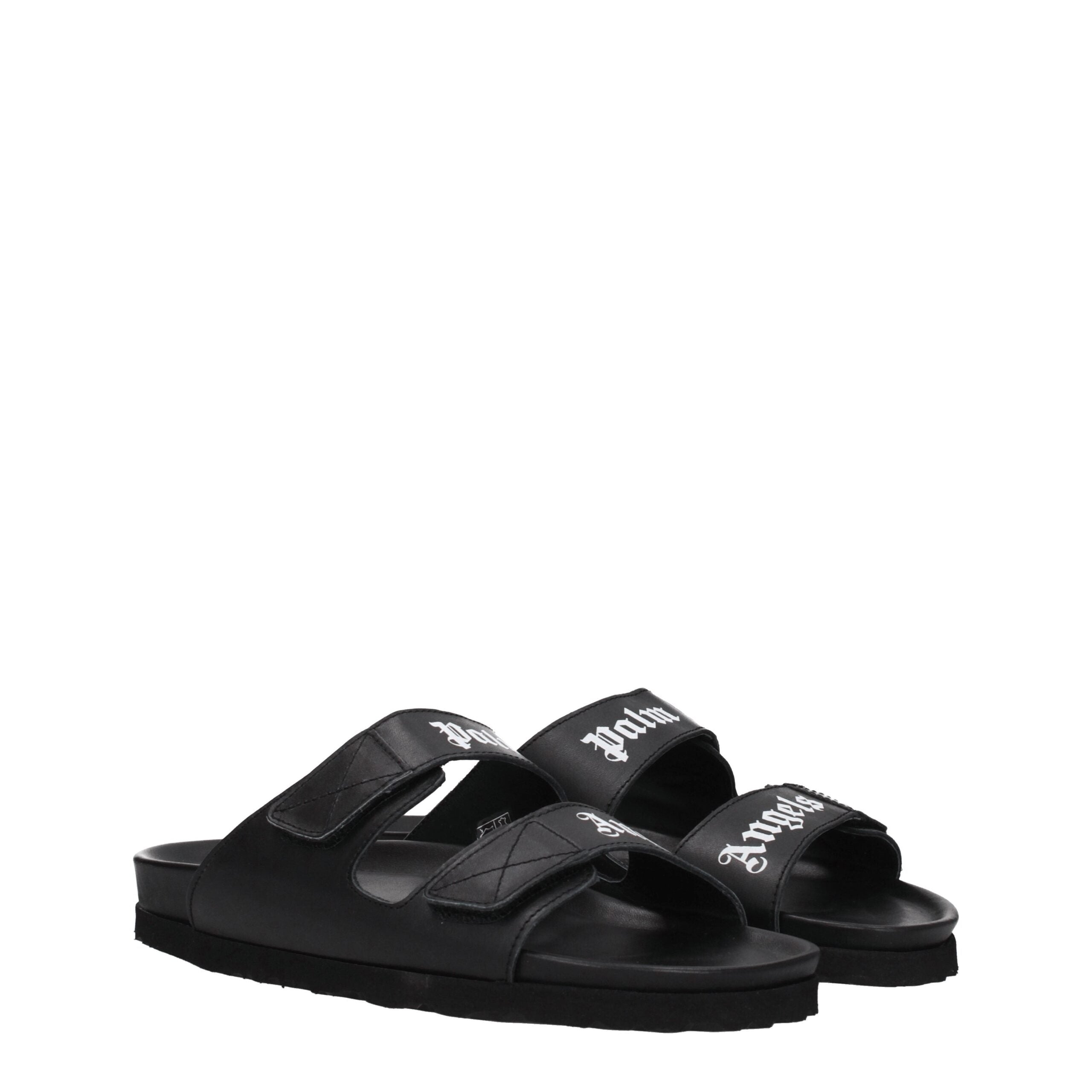 Black Leather Slippers Sandals Palm Angels