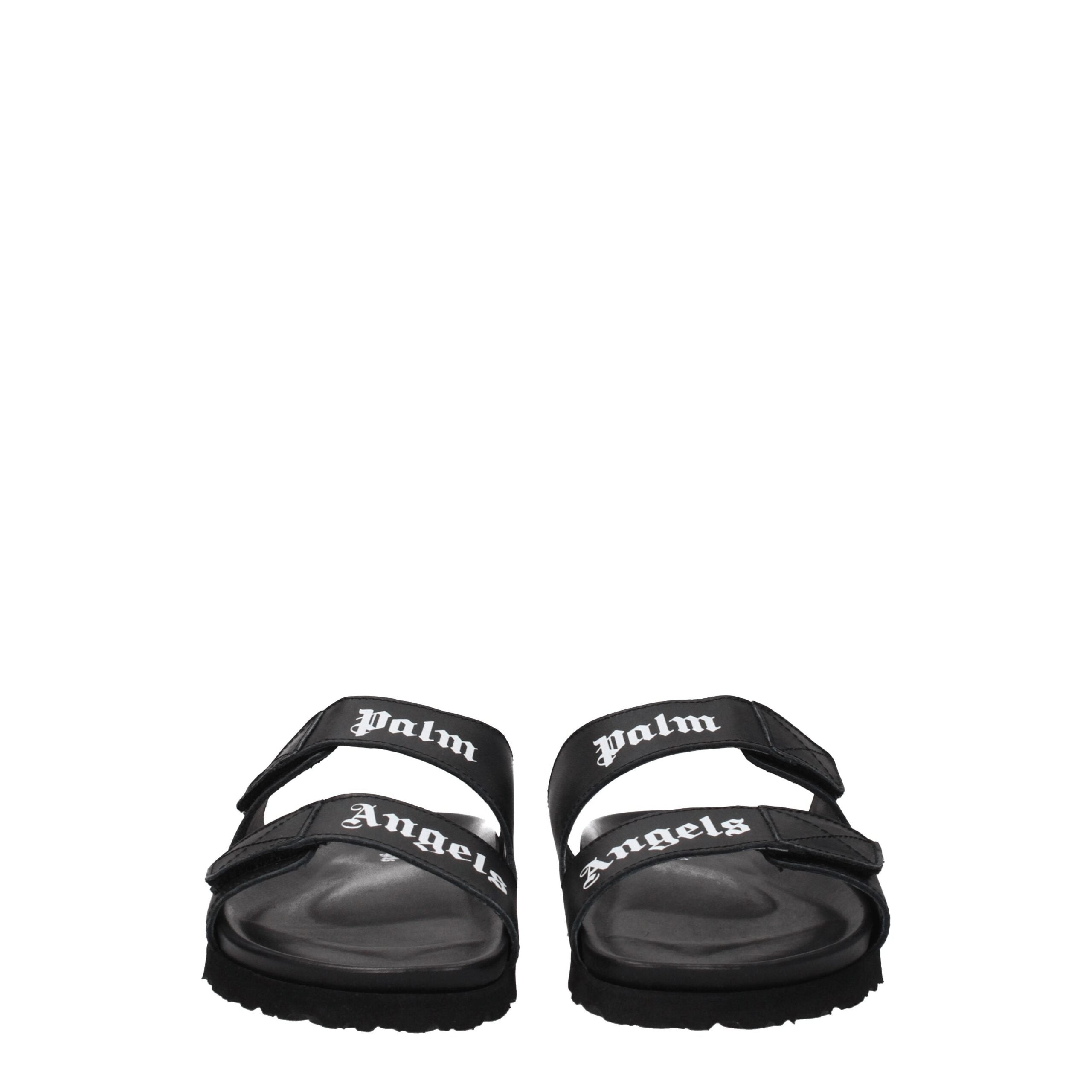 Black Leather Slippers Sandals Palm Angels