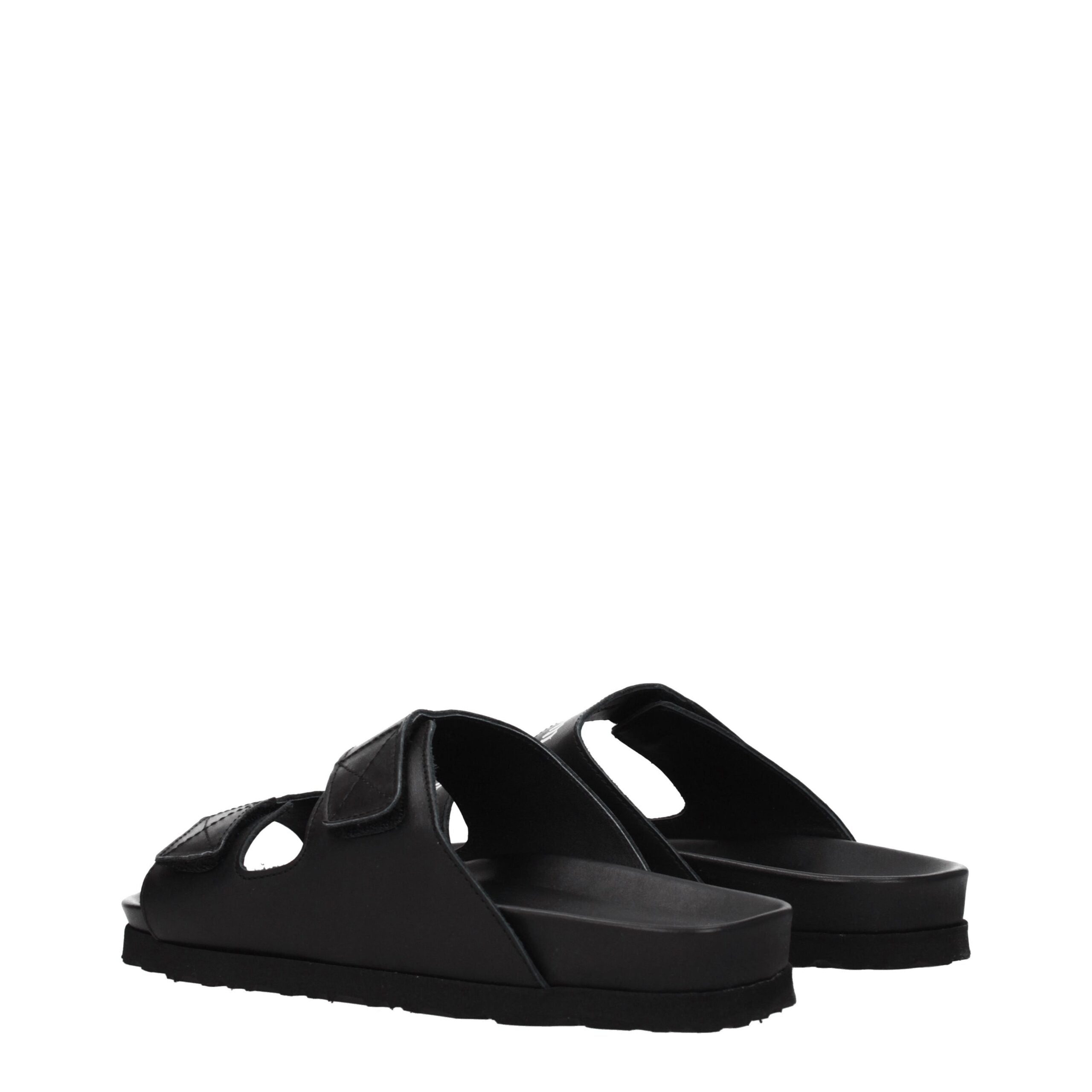 Black Leather Slippers Sandals Palm Angels