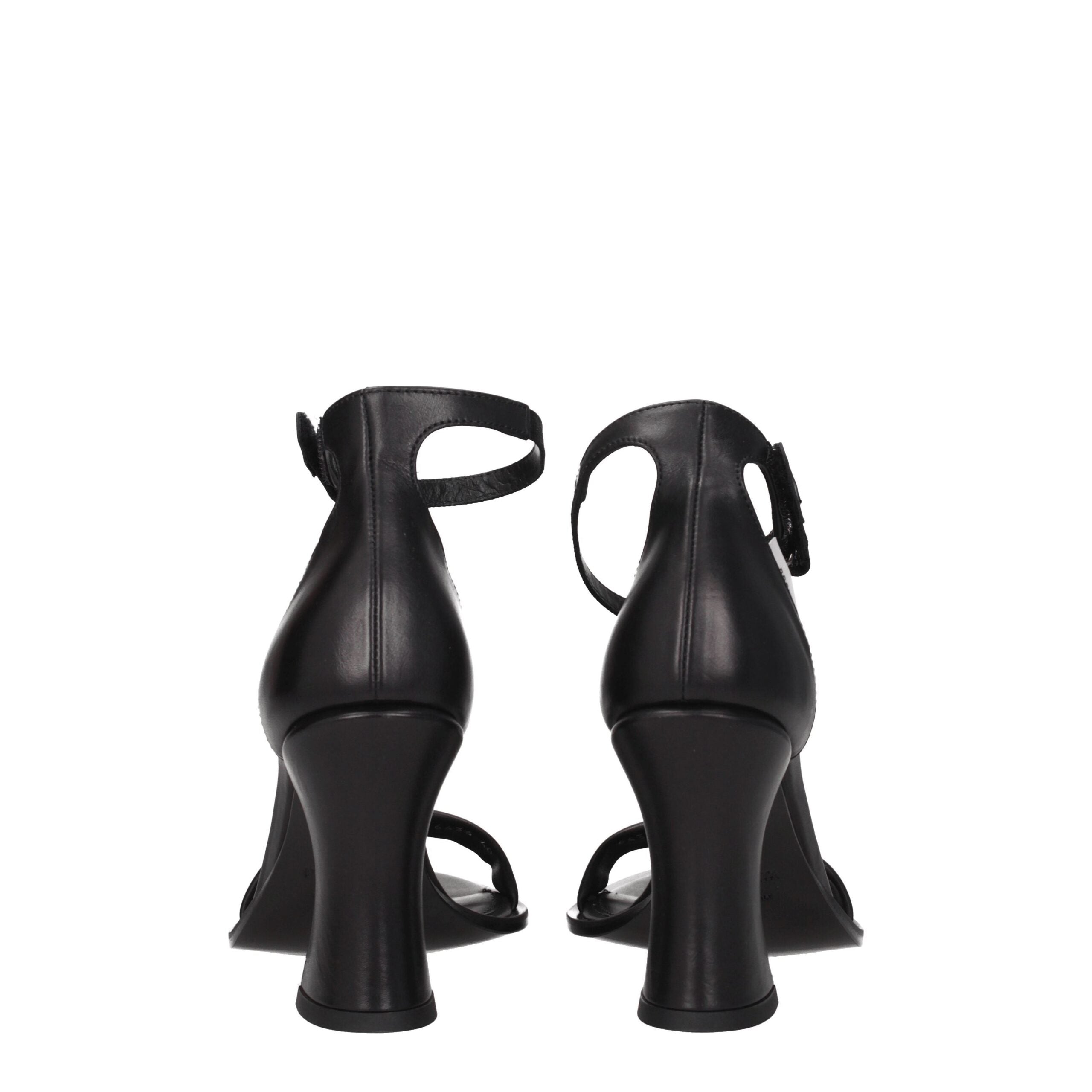 Black Leather Flat Sandals Premiata