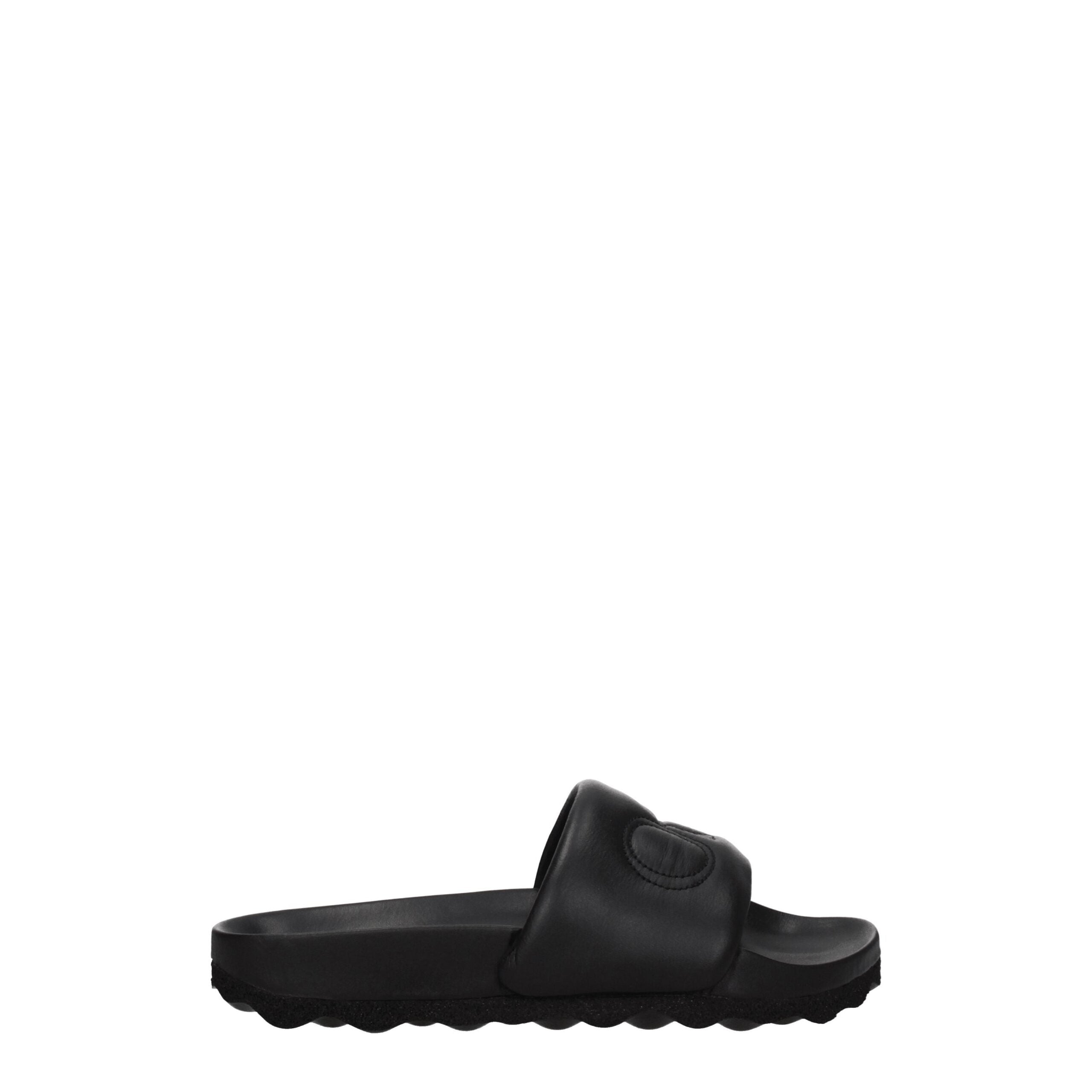 Black Leather Slippers Sandals Off-White