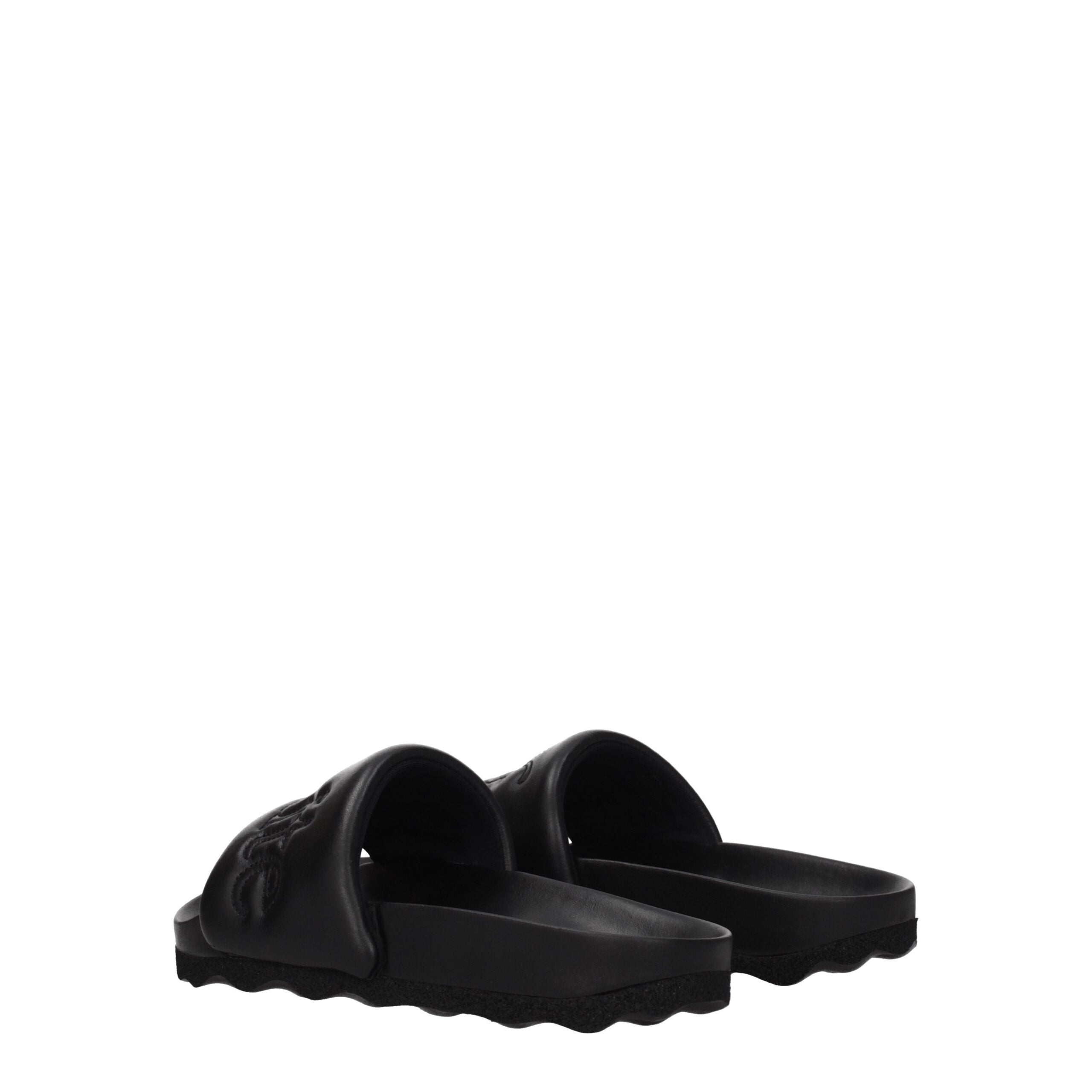Black Leather Slippers Sandals Off-White