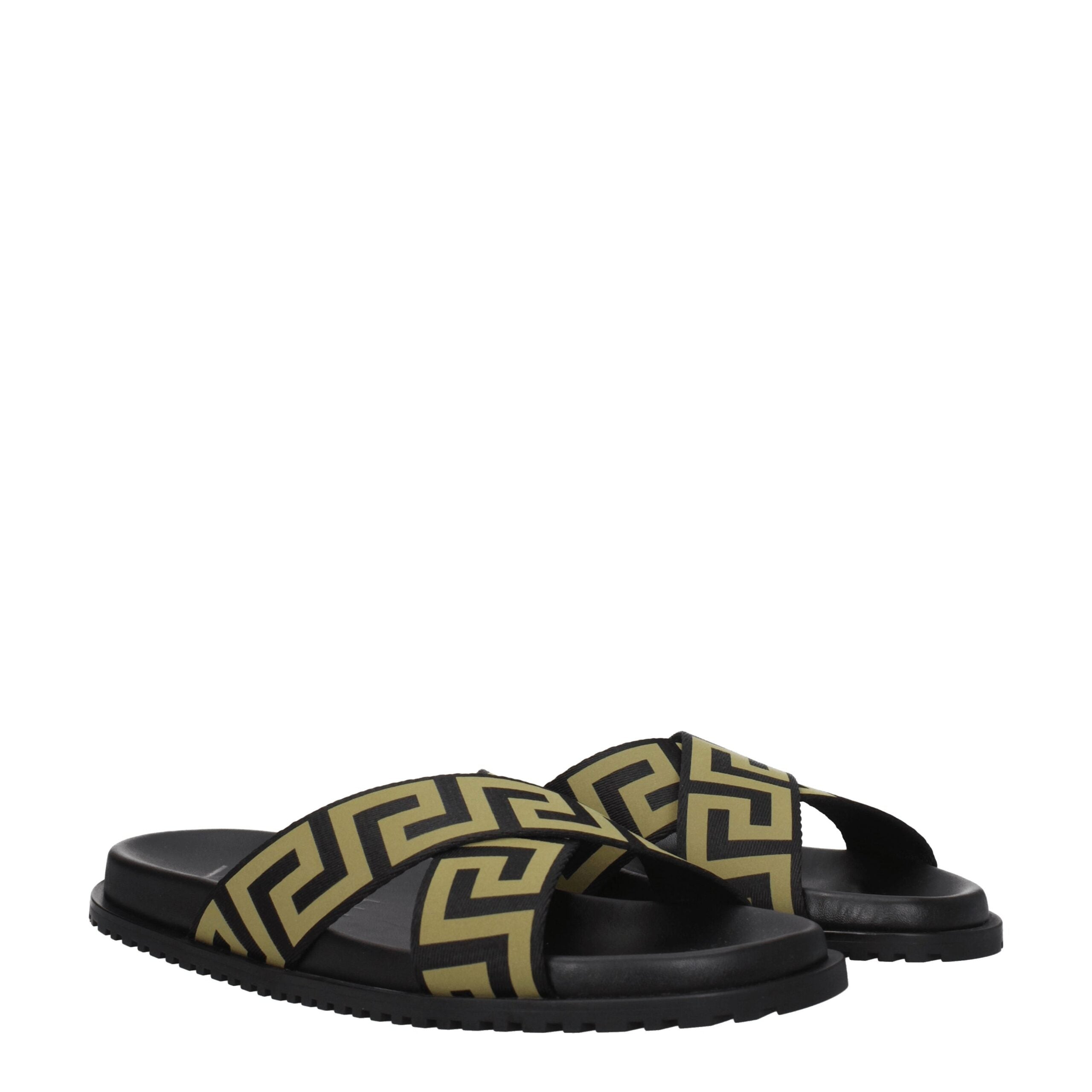 Black Fabric Slippers Sandals Versace