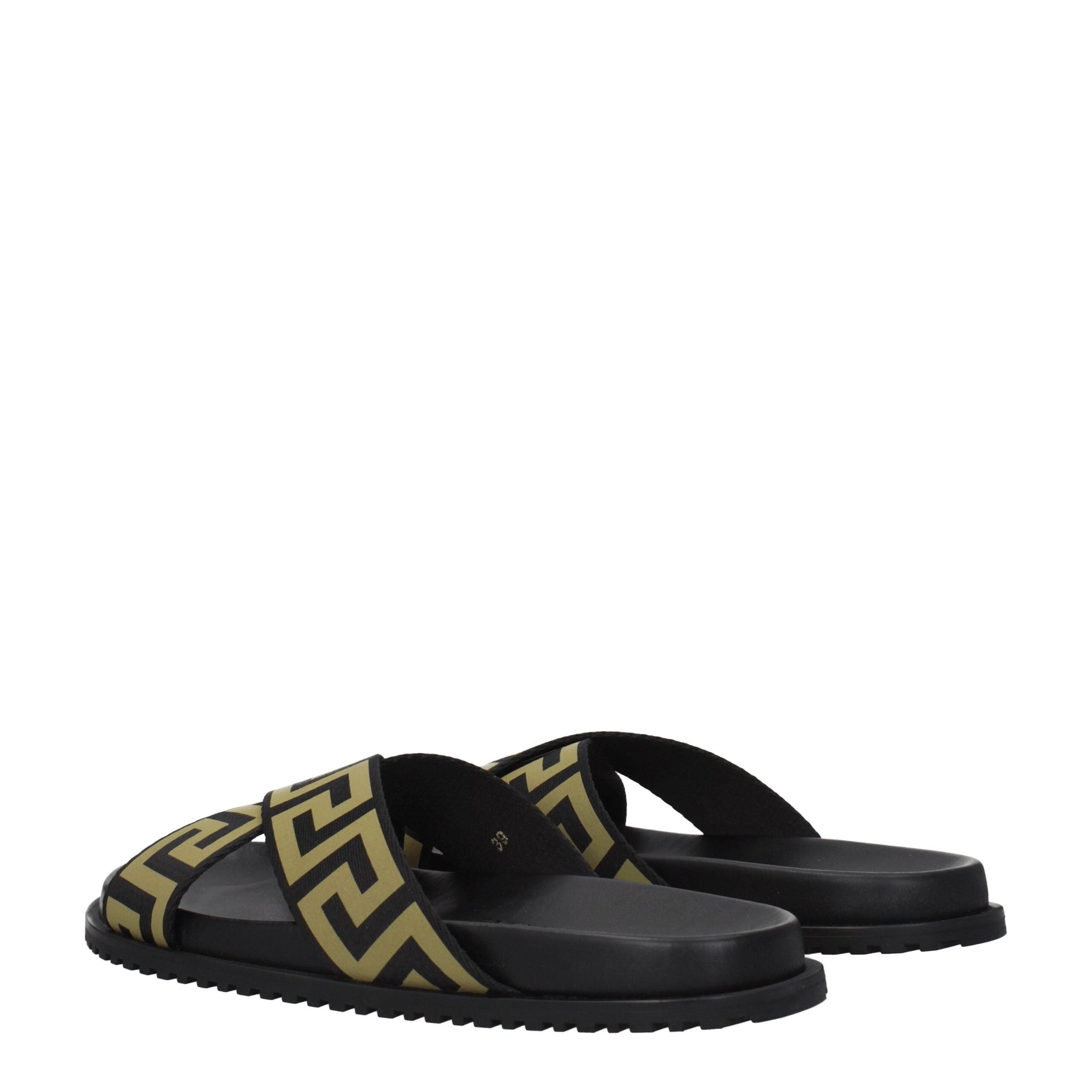 Black Fabric Slippers Sandals Versace