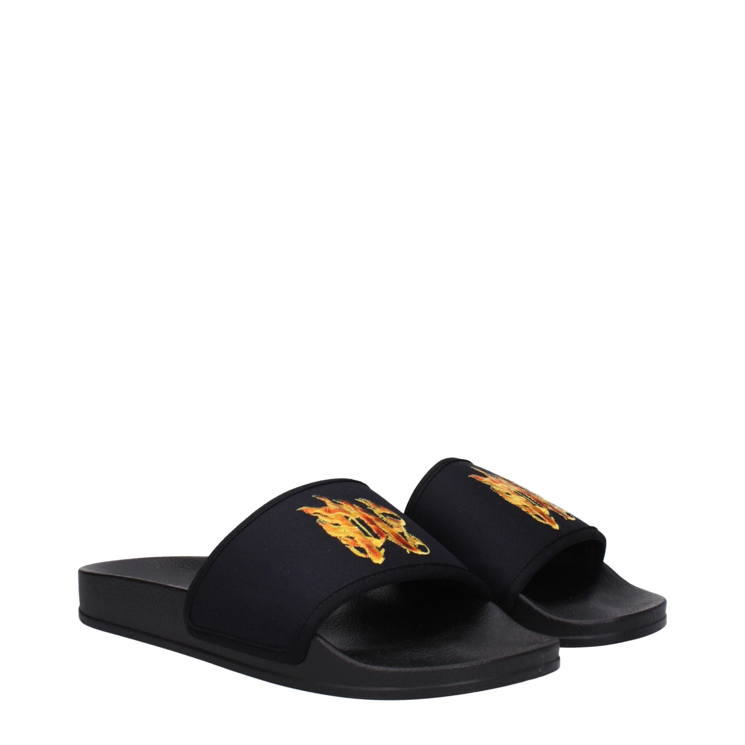 Black Fabric Slippers Sandals Palm Angels