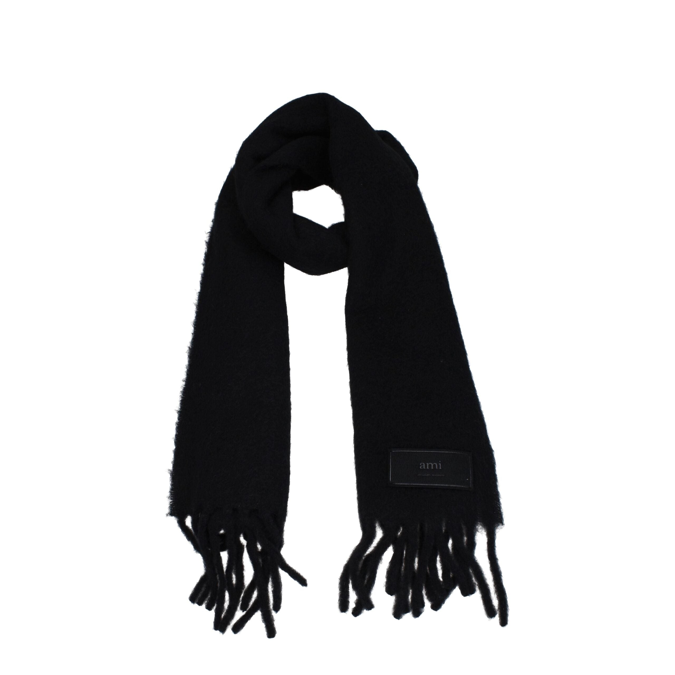 Black Leather Scarves Ami Paris
