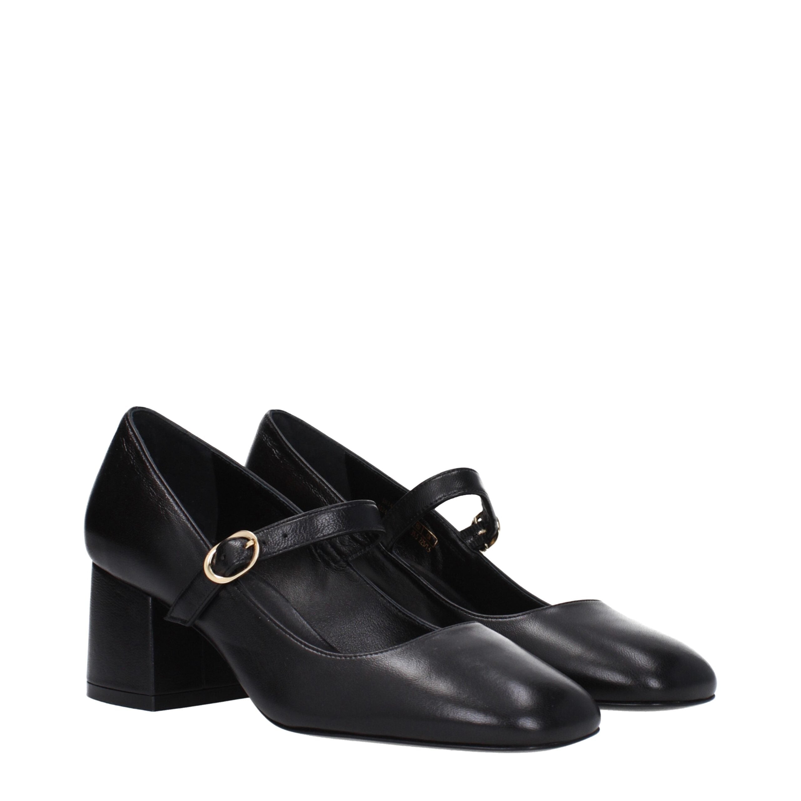 Black Leather Mid Heel Pumps Stuart Weitzman