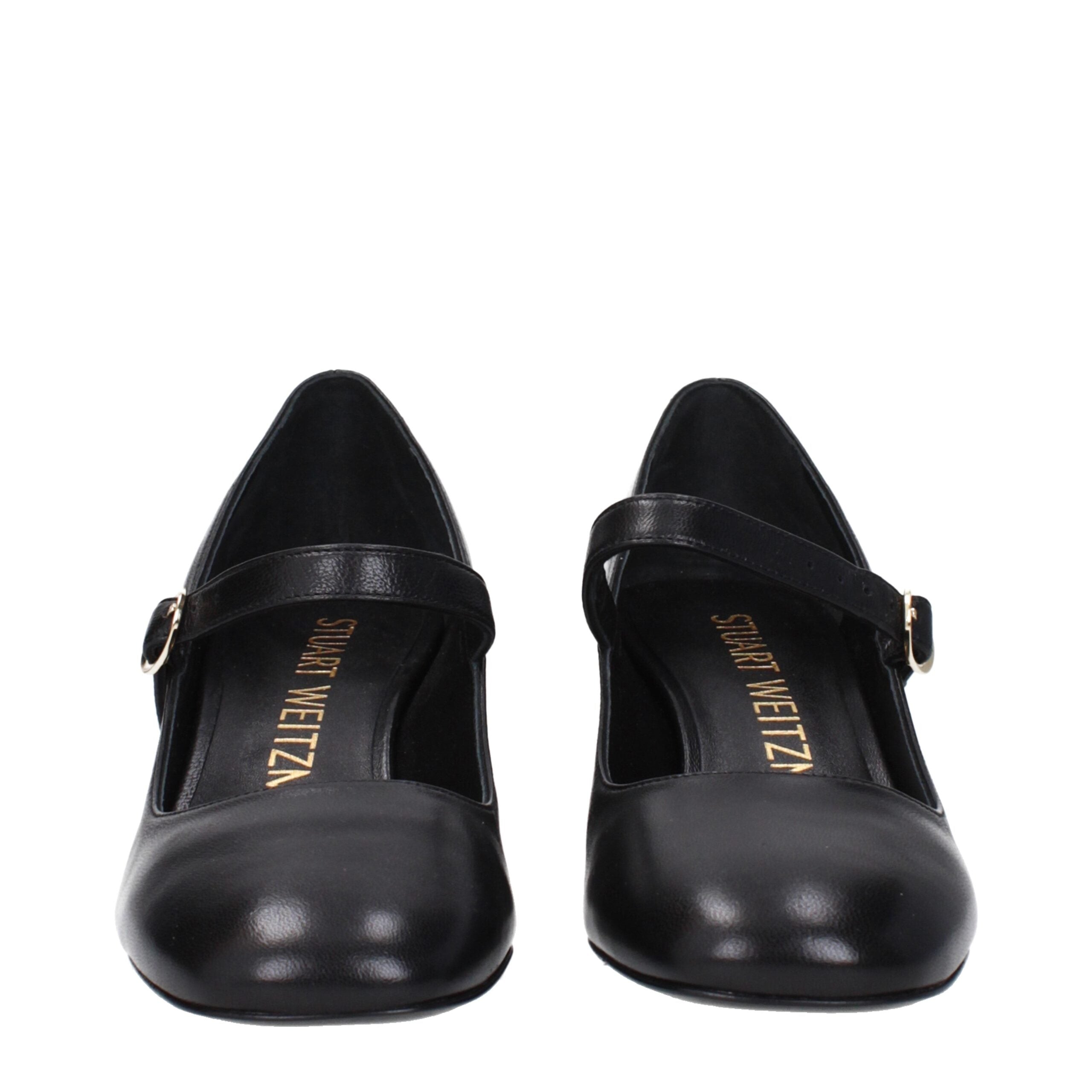 Black Leather Mid Heel Pumps Stuart Weitzman