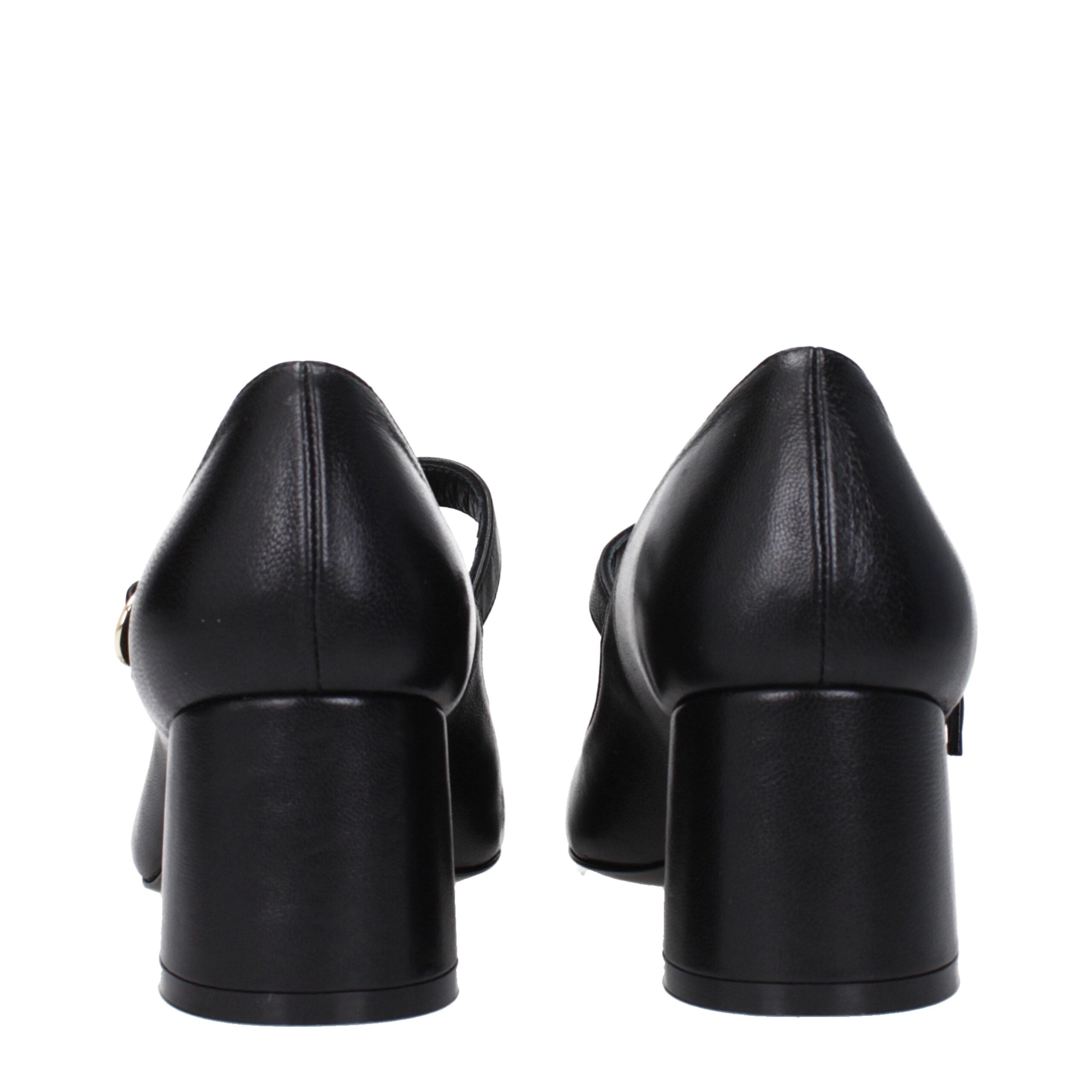 Black Leather Mid Heel Pumps Stuart Weitzman