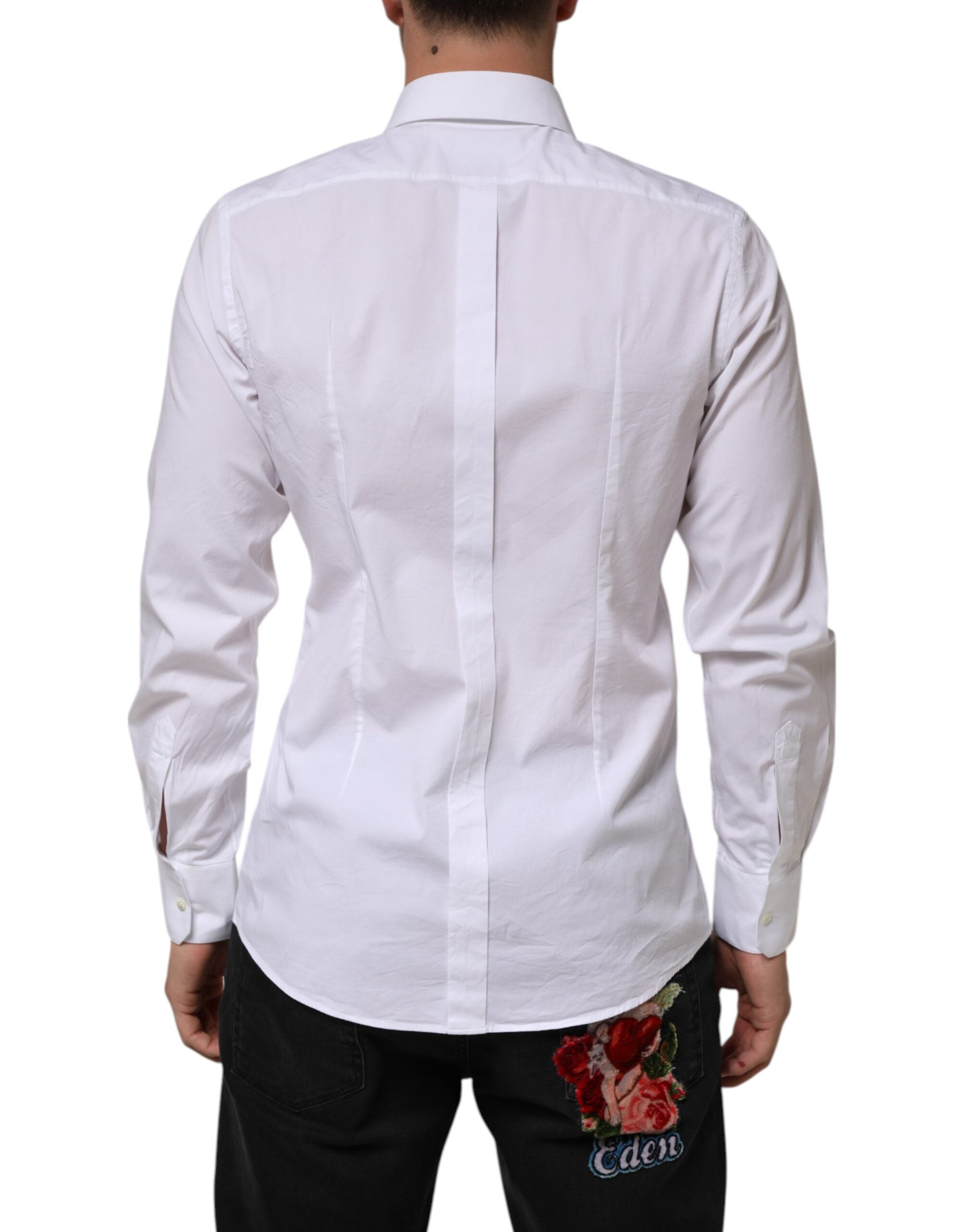 White Cotton GOLD Long Sleeves Formal Men Shirt Dolce & Gabbana