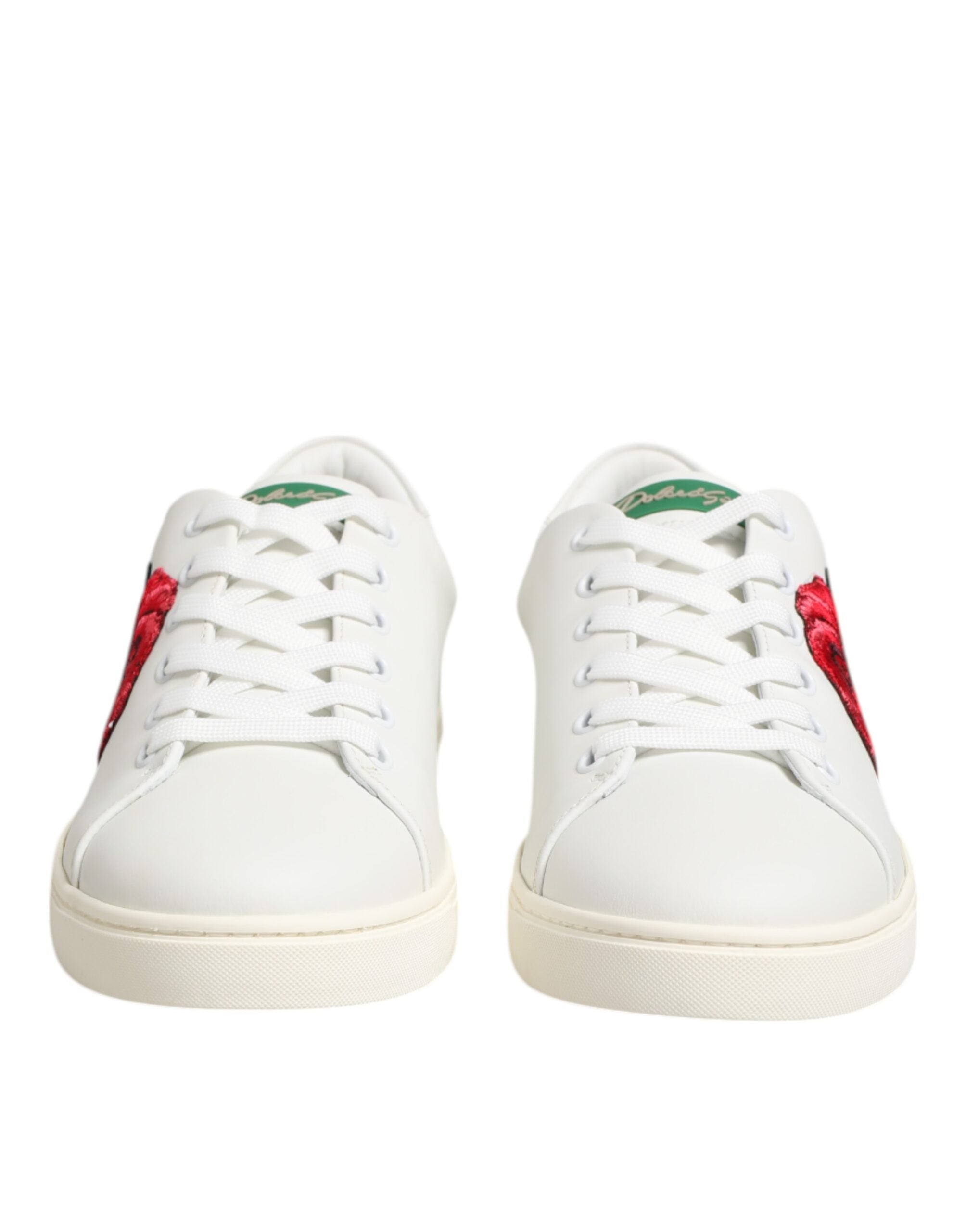White Leather Rose Embroidery Low-Top Shoes Dolce & Gabbana