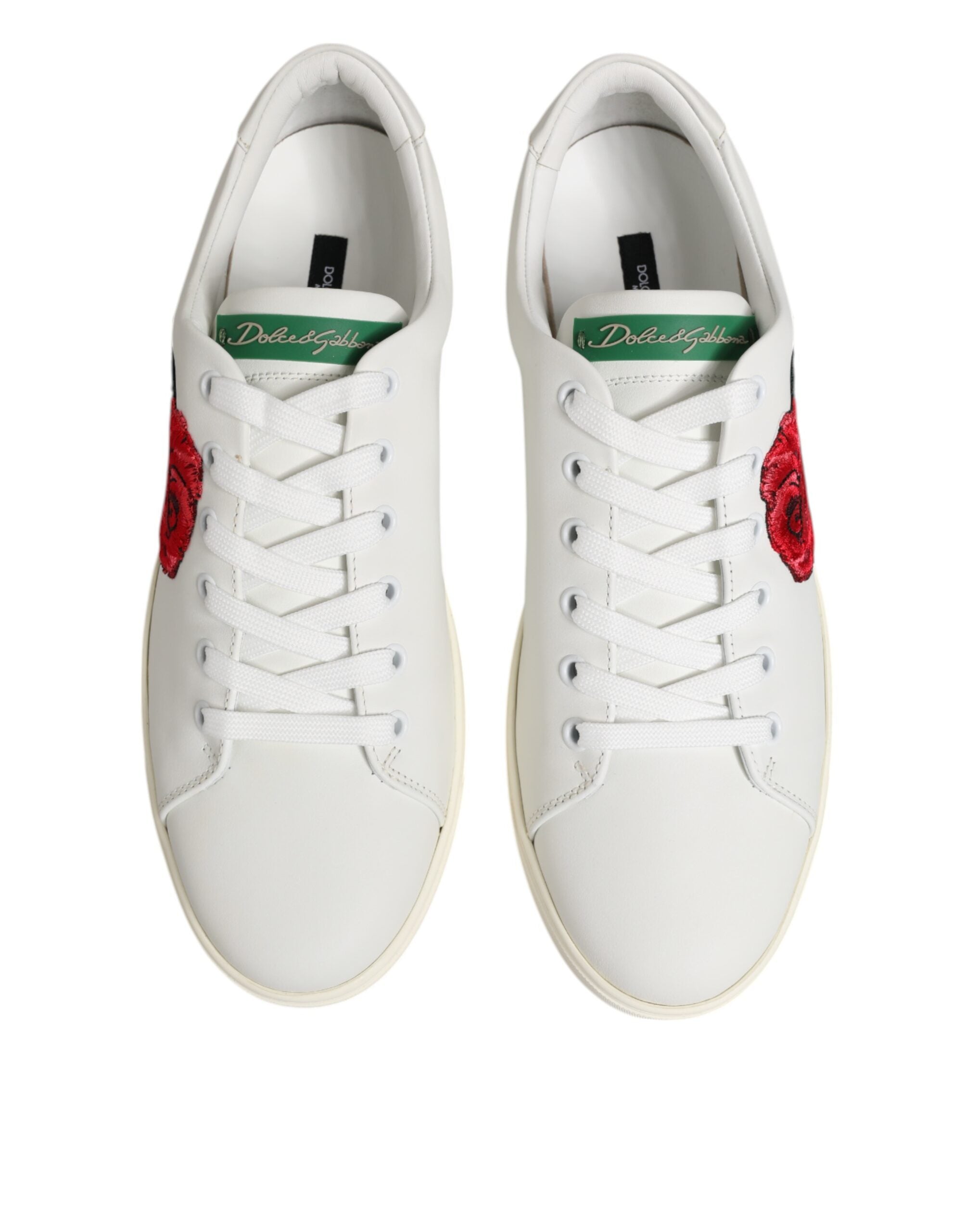 White Leather Rose Embroidery Low-Top Shoes Dolce & Gabbana