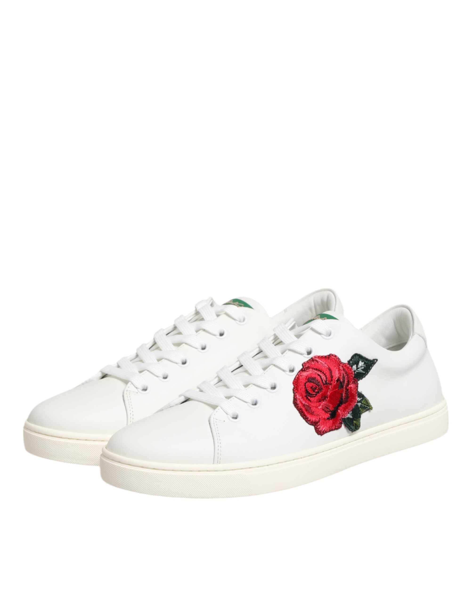 White Leather Rose Embroidery Low-Top Shoes Dolce & Gabbana