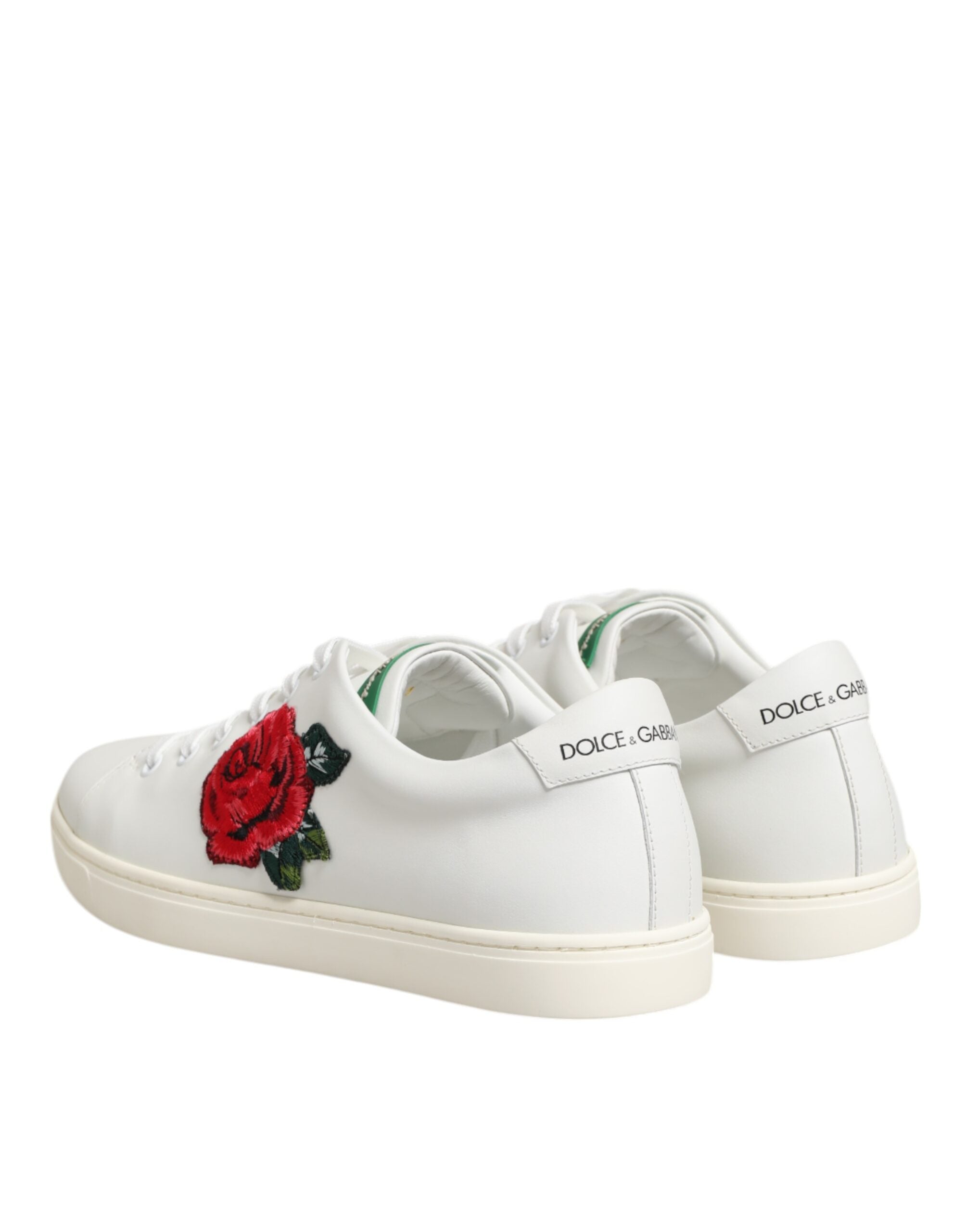 White Leather Rose Embroidery Low-Top Shoes Dolce & Gabbana