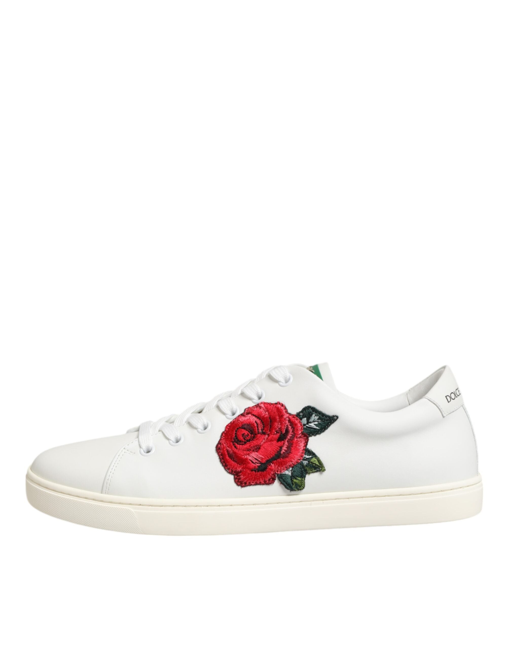 White Leather Rose Embroidery Low-Top Shoes Dolce & Gabbana