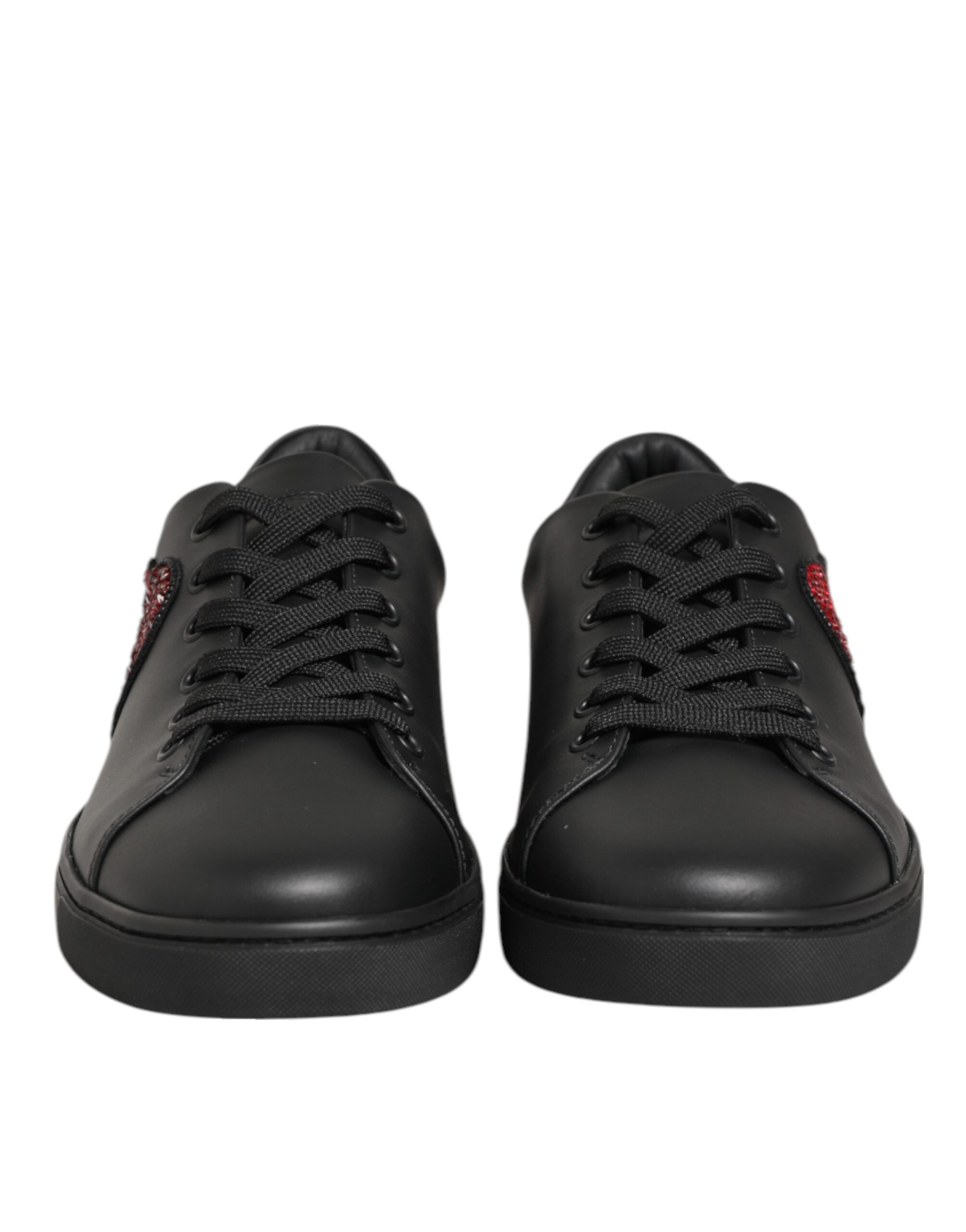 Black Leather Crystal Heart Sneakers Shoes Dolce & Gabbana