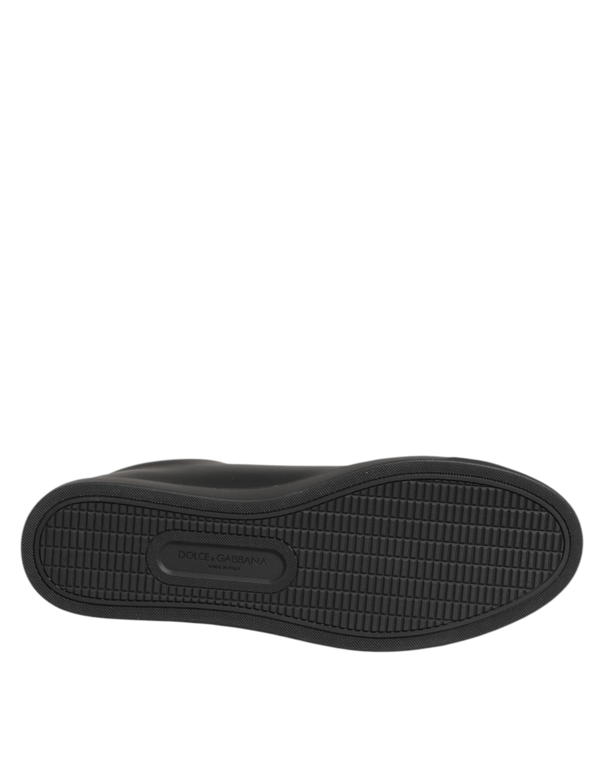 Black Leather Crystal Heart Sneakers Shoes Dolce & Gabbana