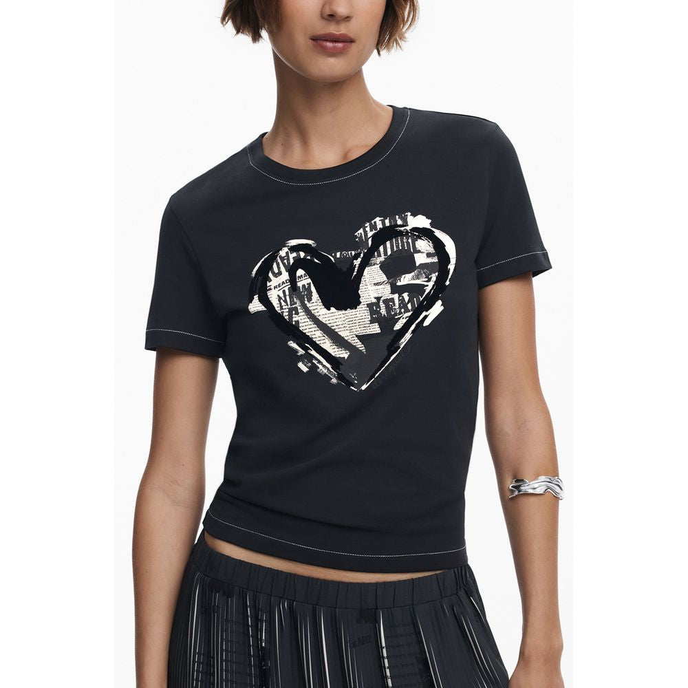 Black Cotton Women T-Shirt Desigual