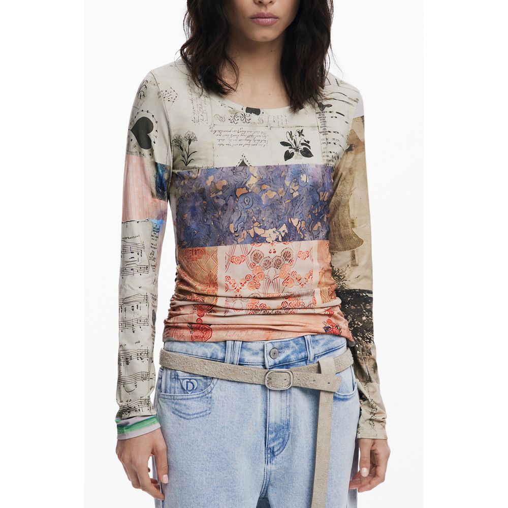 Beige Viscose Women Top Desigual
