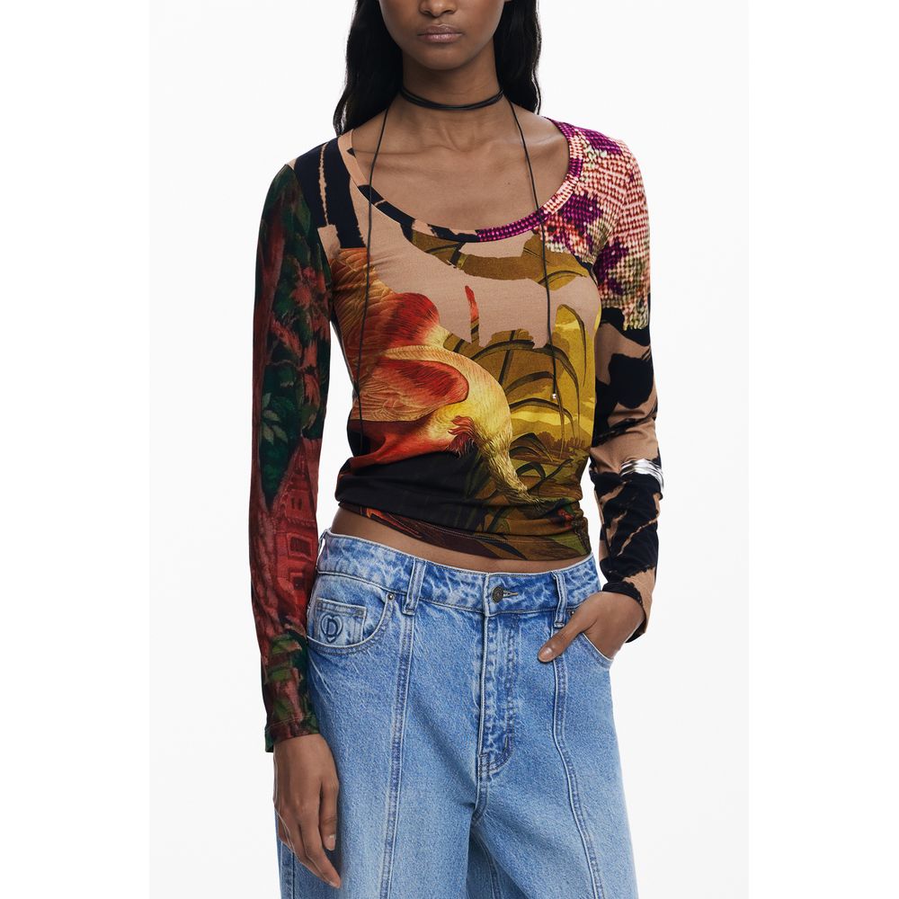 Brown Elastane Women T-Shirt Desigual
