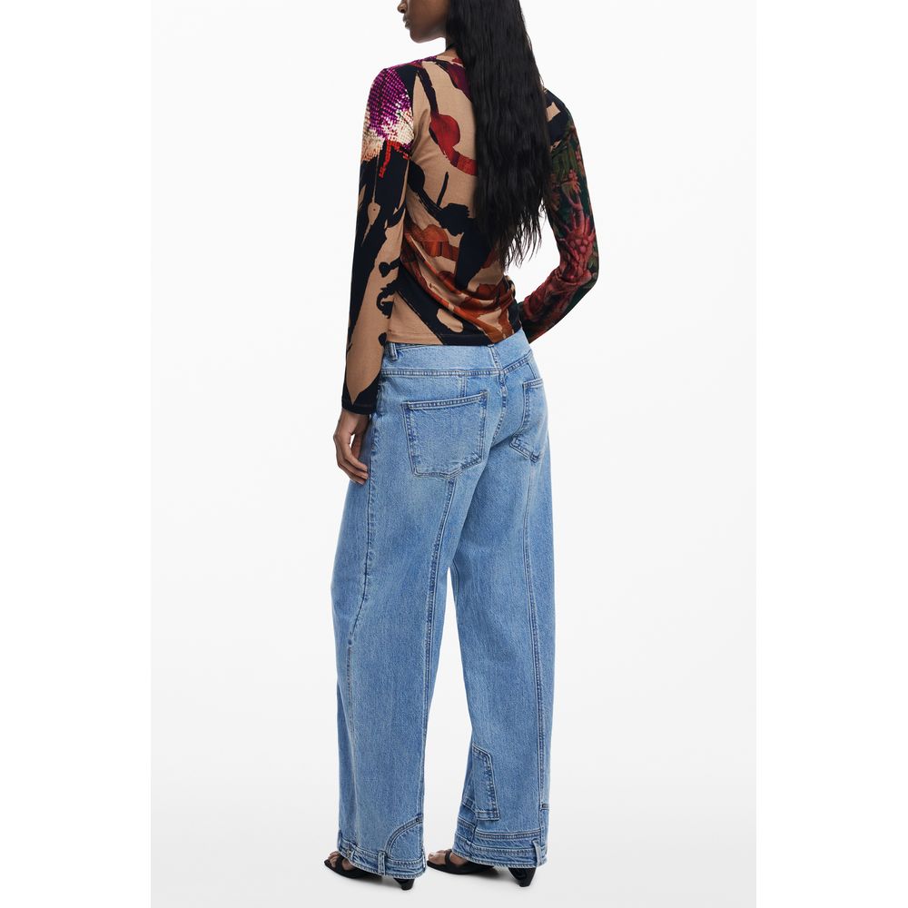 Brown Elastane Women T-Shirt Desigual