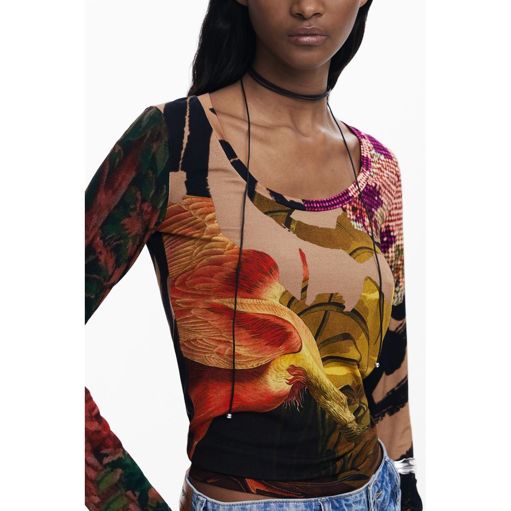 Brown Elastane Women T-Shirt Desigual