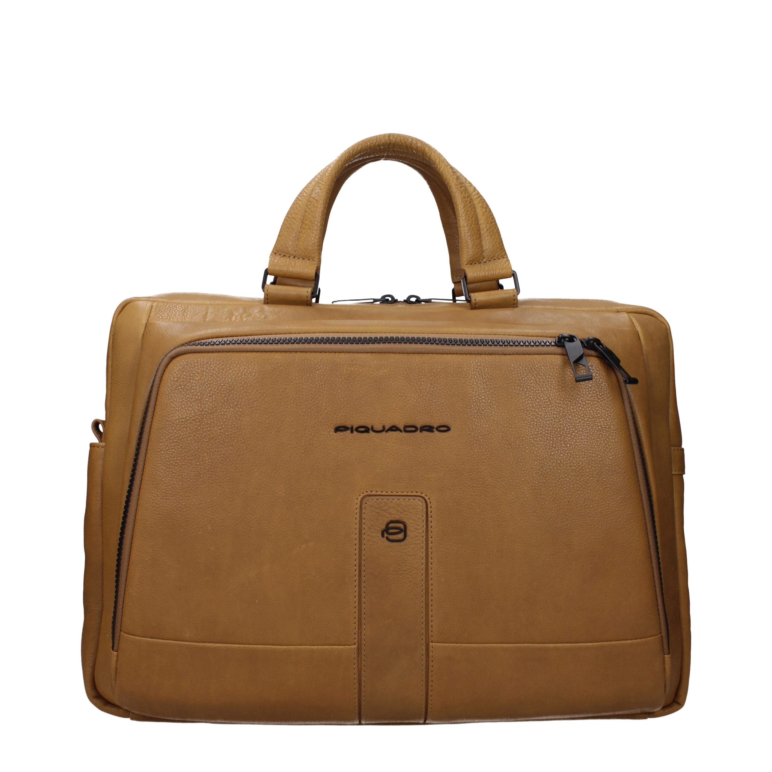 Beige Leather Business And Laptop Bags Piquadro