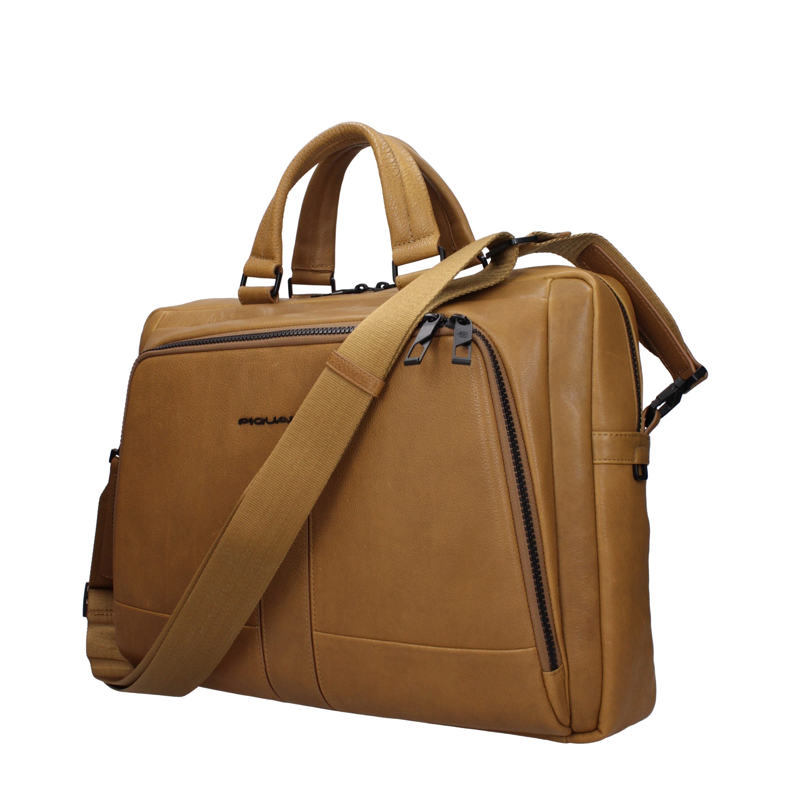 Beige Leather Business And Laptop Bags Piquadro