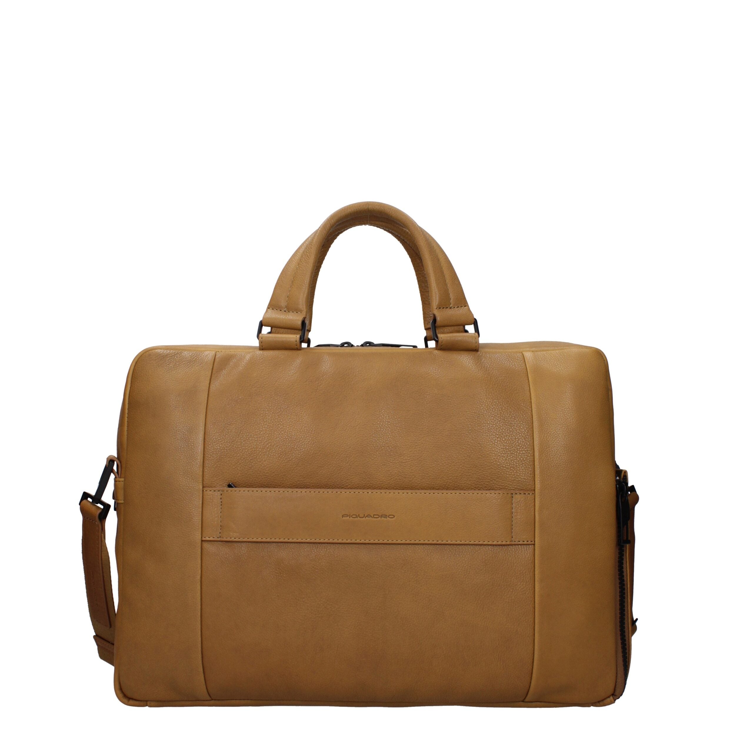 Beige Leather Business And Laptop Bags Piquadro