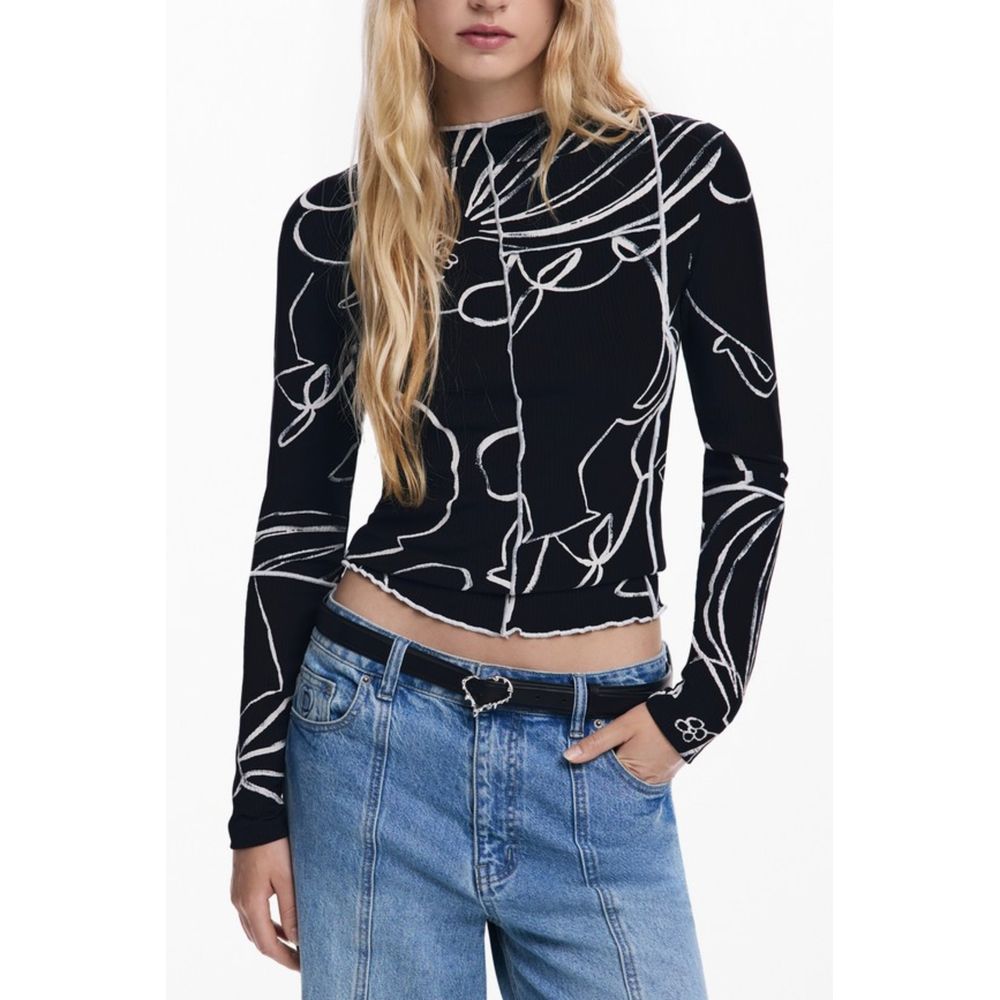 Black Elastane Women T-Shirt Desigual