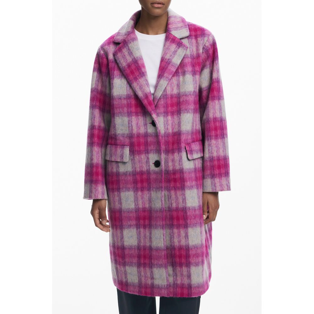 Pink Wool Women Coat Desigual