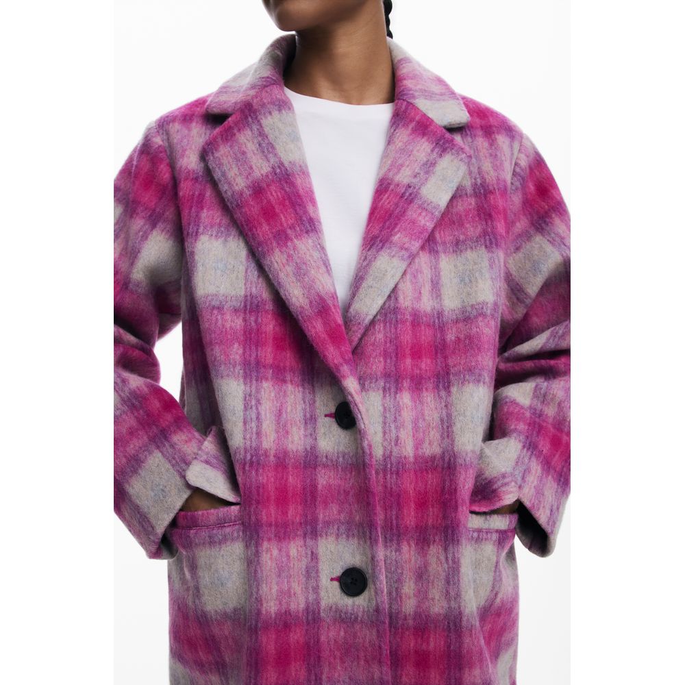 Pink Wool Women Coat Desigual