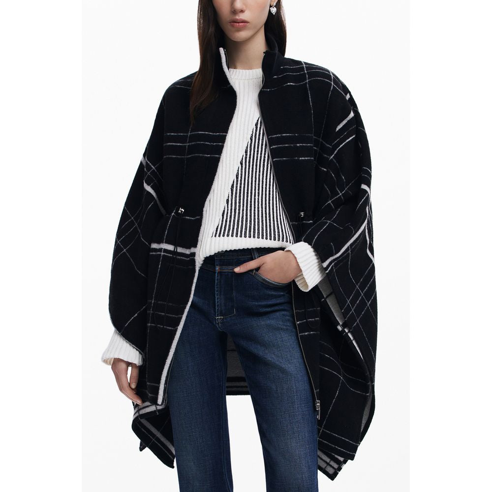 Black Wool Women Poncho Desigual