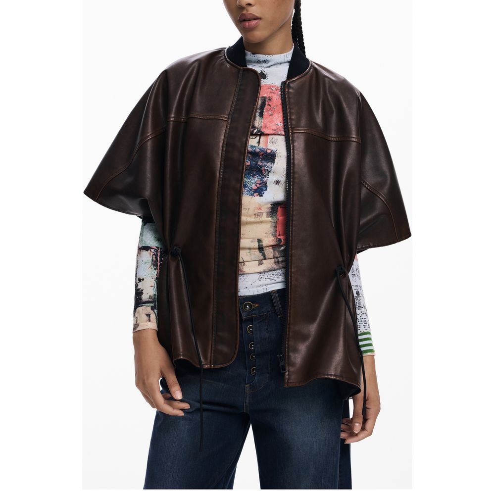 Brown Polyethylene Women Poncho Desigual