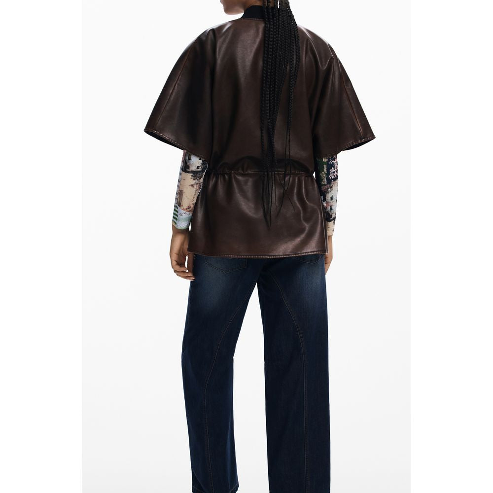 Brown Polyethylene Women Poncho Desigual